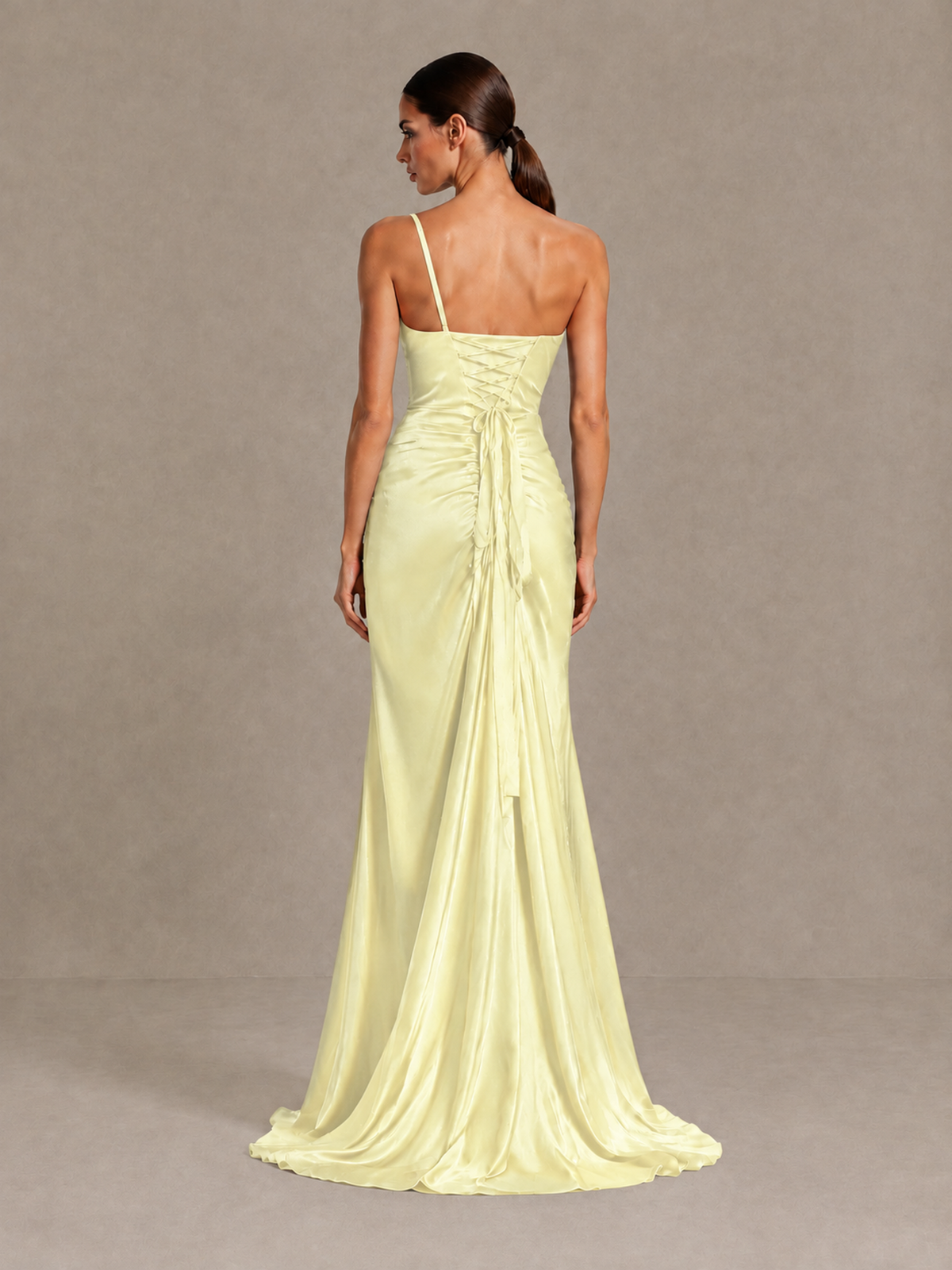 BOLODOO Light Yellow One Shoulder Satin Evening Gown with High Slit and Sweep Train - Light Yellow - Light Yellow_2