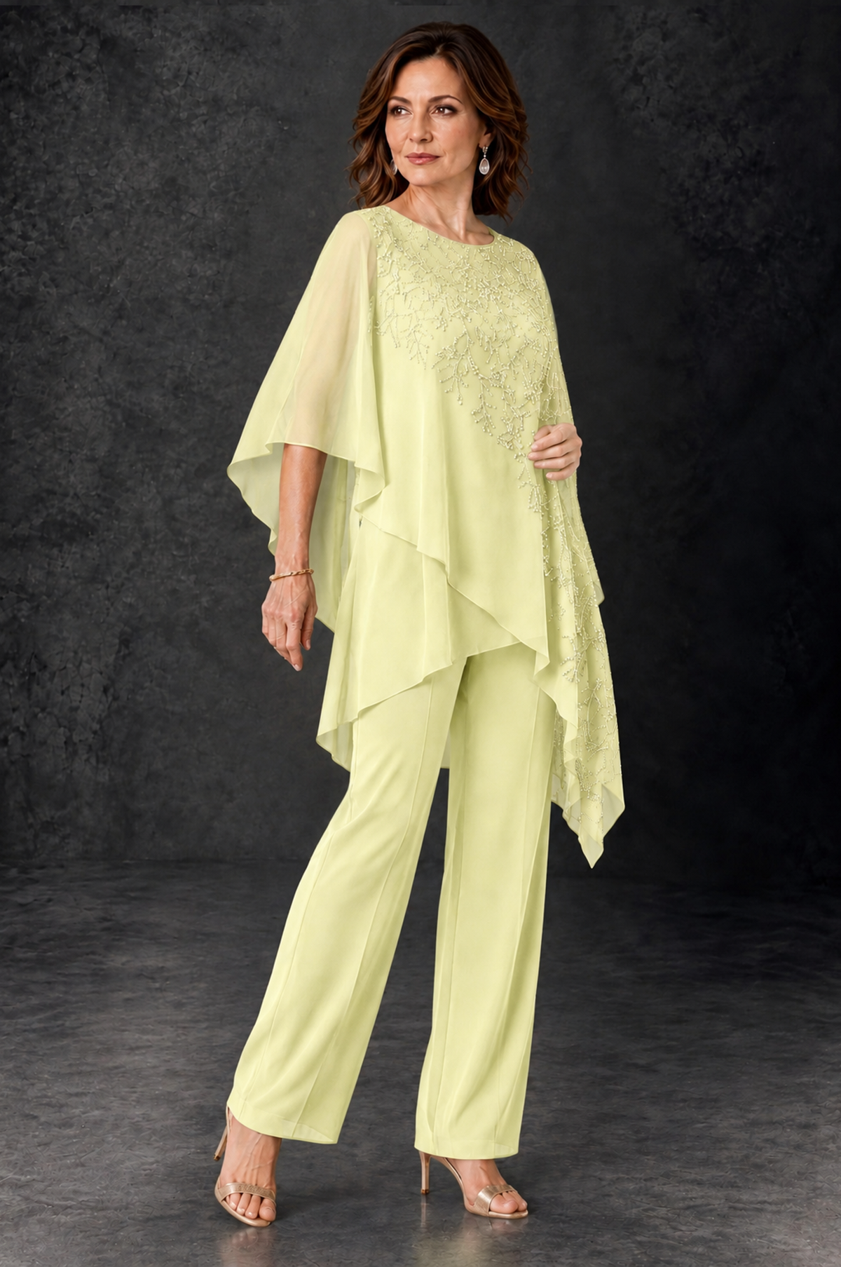 BOLODOO Light Yellow Embellished Cape Pant Suit for Mother of the Bride - Light Yellow - Light_Yellow_2