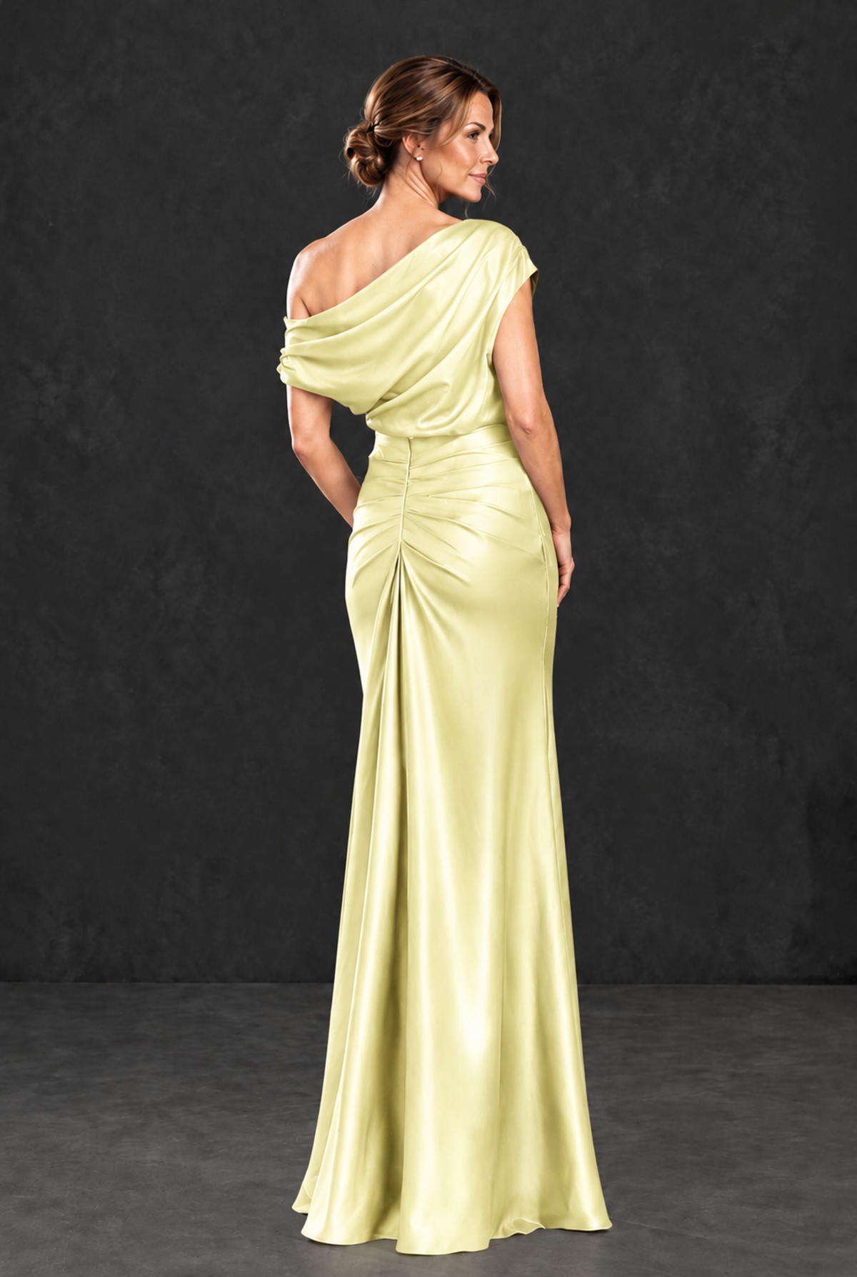 BOLODOO Light Yellow Asymmetric Ruched Mother of the Bride Dress - Light Yellow - Light_Yellow_2