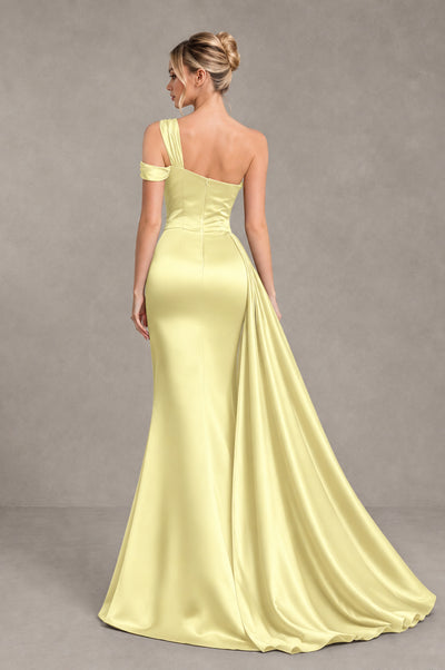 BOLODOO Light Yellow Asymmetric Ruched Formal Evening Dress - Light Yellow - Light Yellow_2