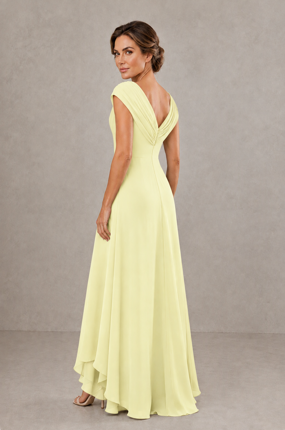 BOLODOO Light Yellow V-Neck High-Low Mother of the Bride Dress - Light Yellow - Light_Yellow_3