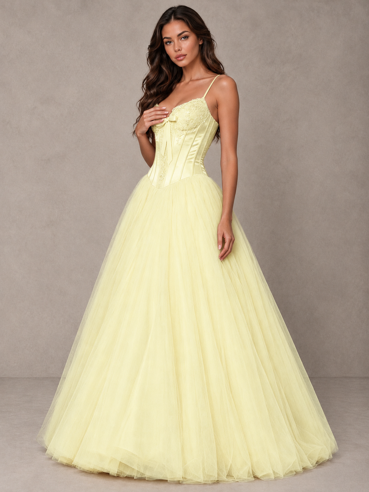 BOLODOO Light Yellow Corset Tulle Prom Dress with Spaghetti Straps - Light Yellow - Light_Yellow_3