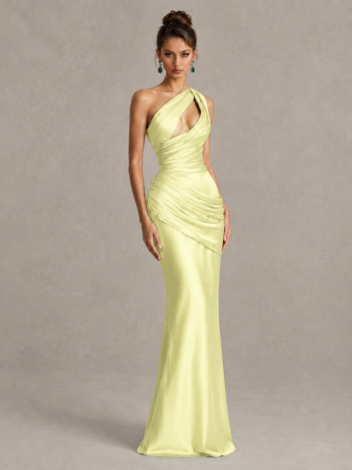 BOLODOO Light Yellow One-Shoulder Cutout Satin Mermaid Prom Dress - Light Yellow - Light Yellow_3