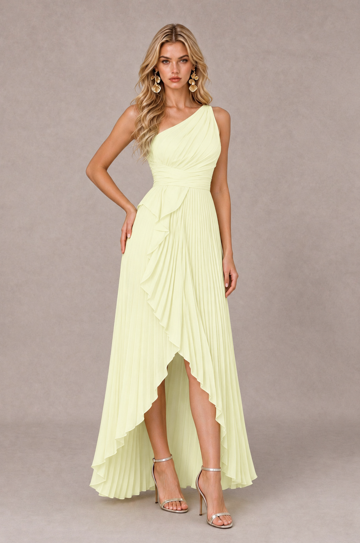 BOLODOO Light Yellow One-Shoulder High-Low Ruffle Maxi Dress - Light Yellow - Light_Yellow_3