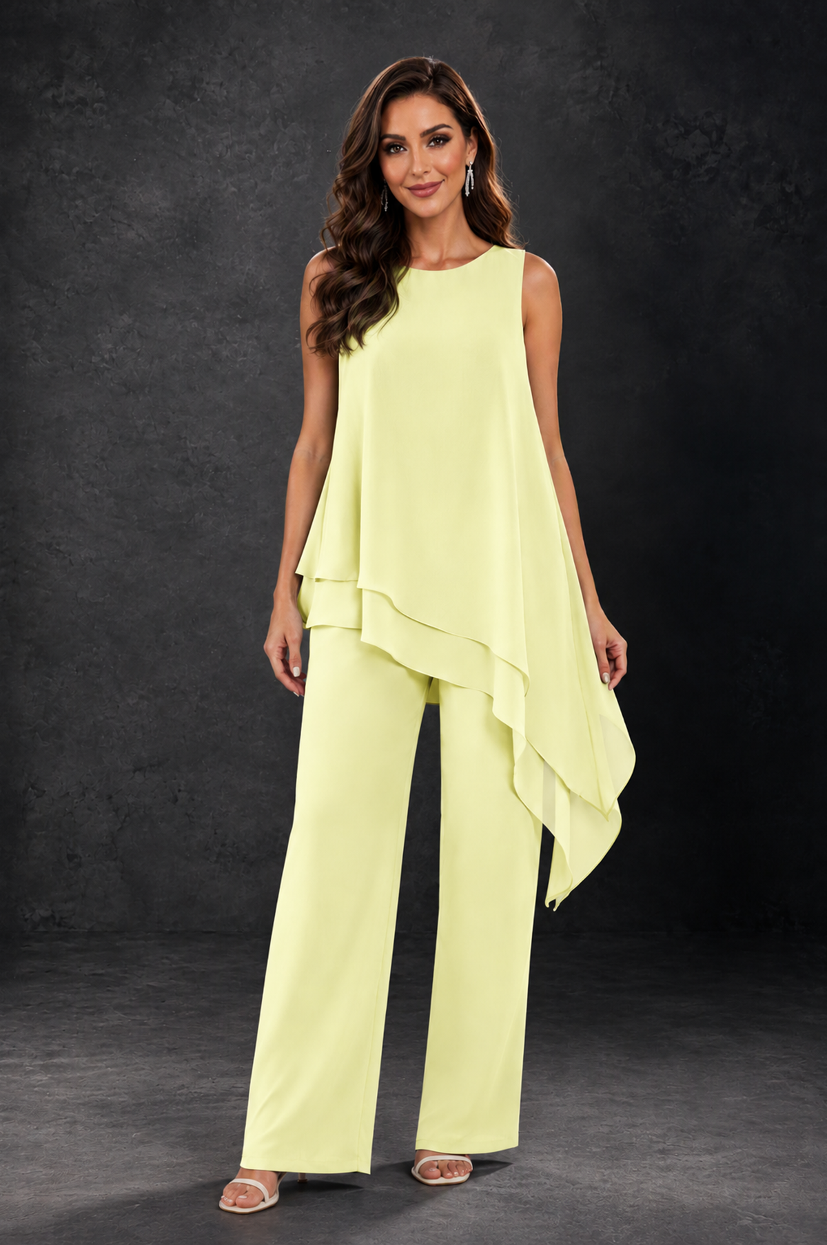 BOLODOO Light Yellow Layered Mother of the Bride Pantsuit with Jacket - Light Yellow - Light_Yellow_3