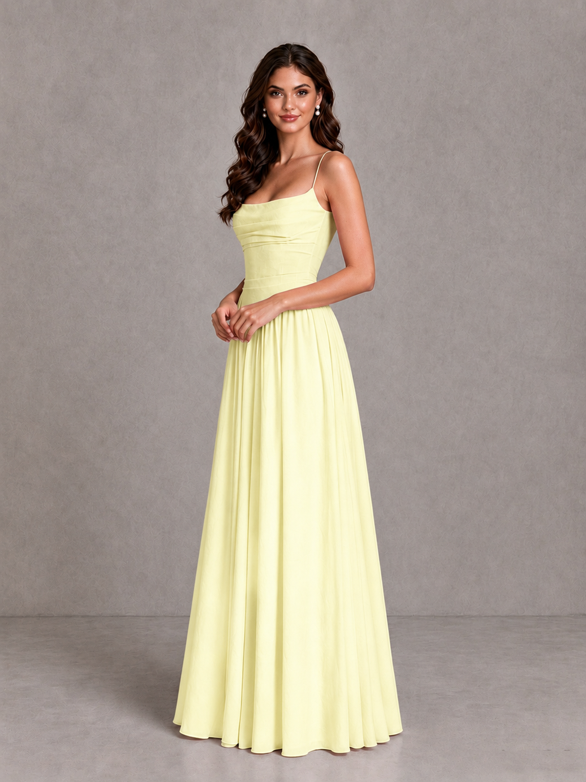 BOLODOO Light Yellow Lace-Up Back A-Line Bridesmaid Dress - Light Yellow - Light Yellow_3