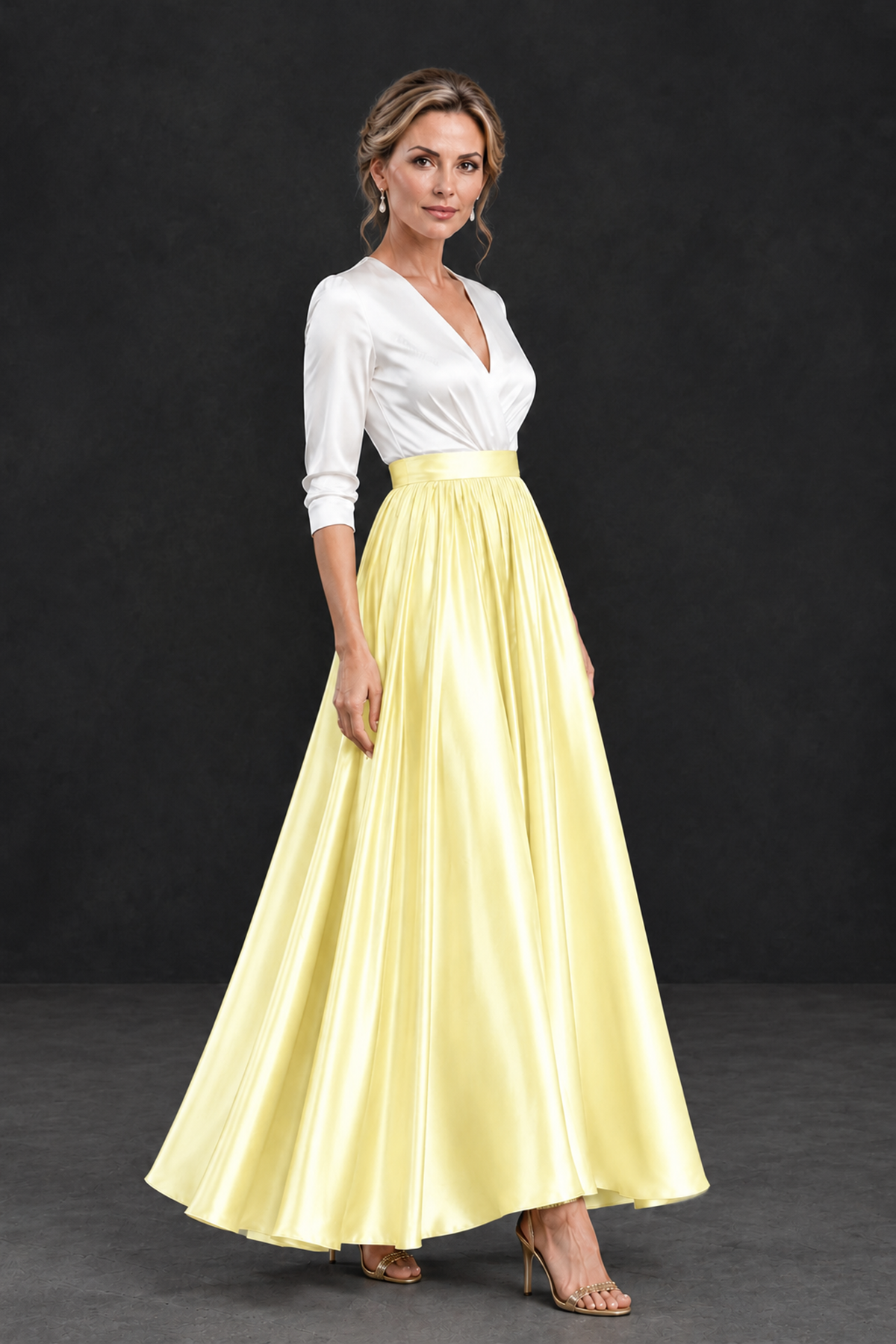 BOLODOO Light Yellow and White V-Neck A-Line Mother of the Bride Dress - Light Yellow - Light Yellow_3