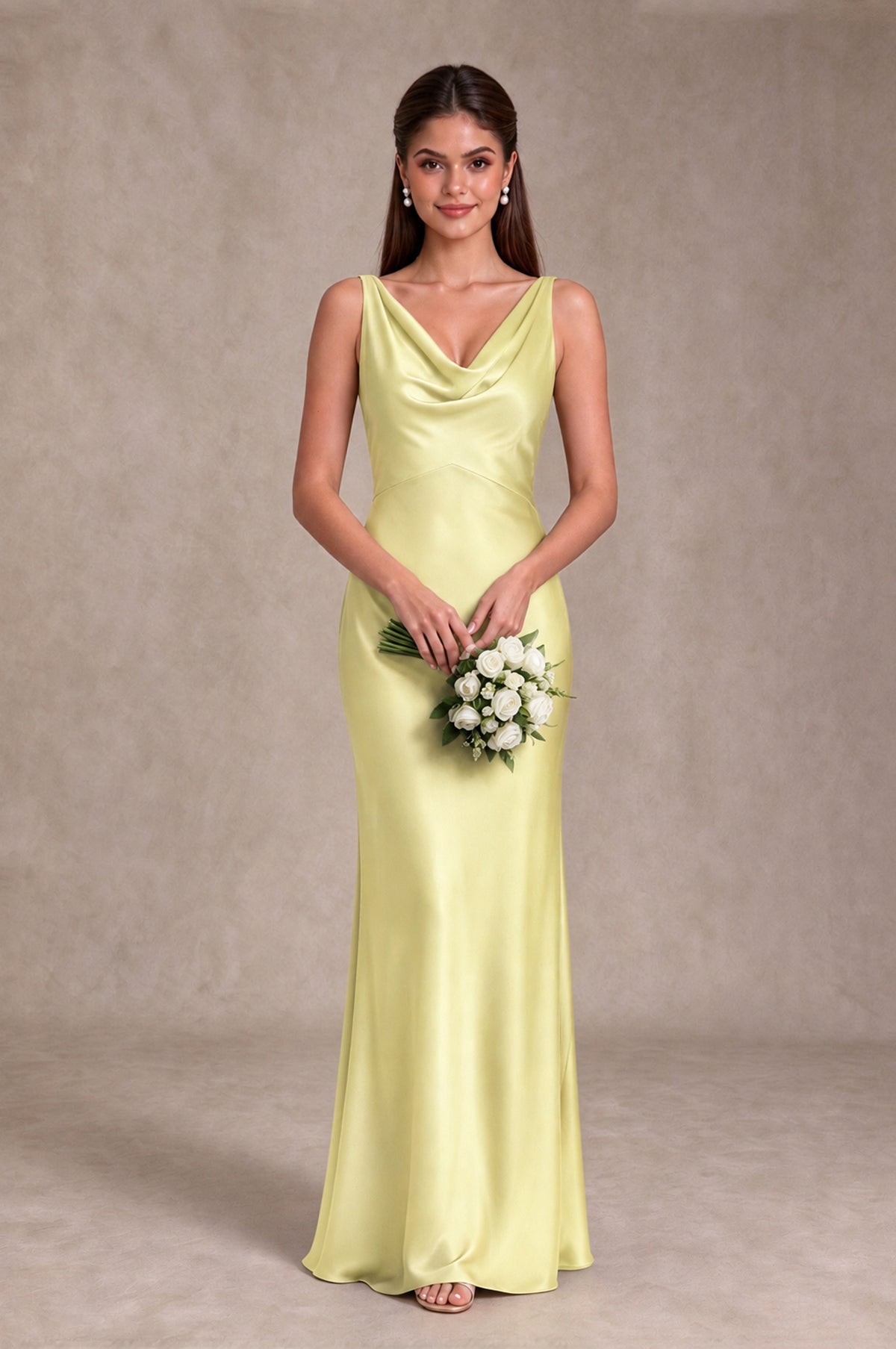 BOLODOO Light Yellow Cowl Neck Open Back Satin Bridesmaid Dress - Light Yellow - Light Yellow_3