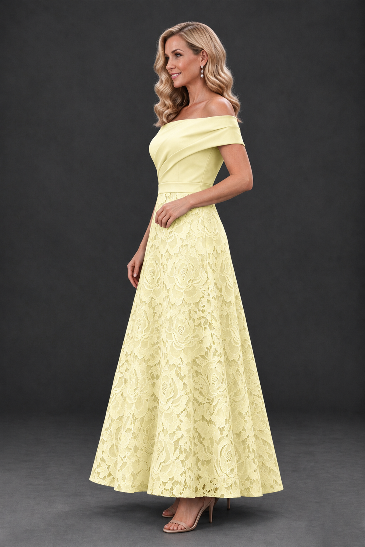 BOLODOO Light Yellow Off-the-Shoulder Floral A-Line Mother of the Bride Dress - Light Yellow - Light Yellow_3