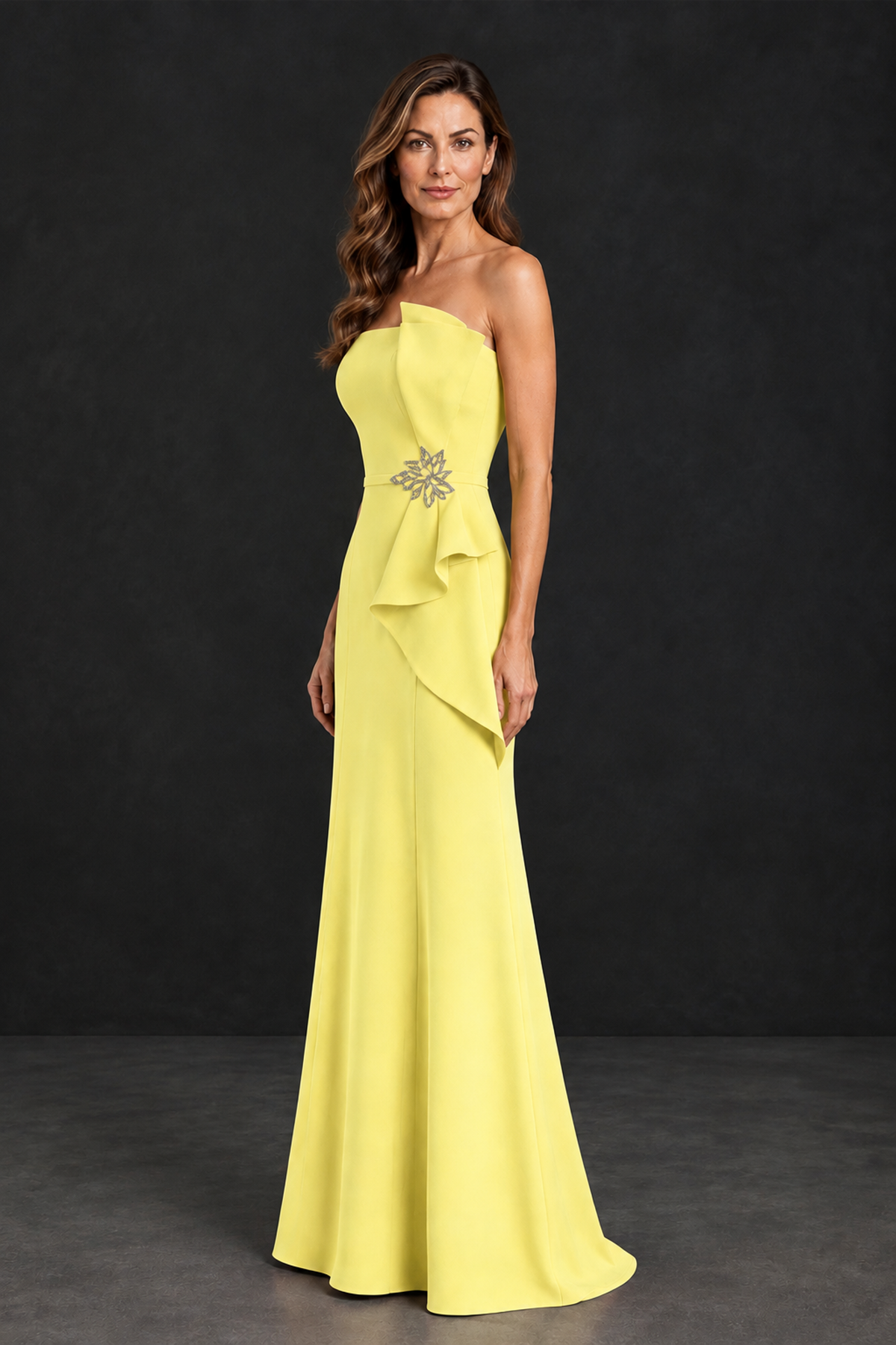 BOLODOO Light Yellow Strapless Mother of the Bride Dress with Ruffle Detail - Light Yellow - Light_Yellow_3