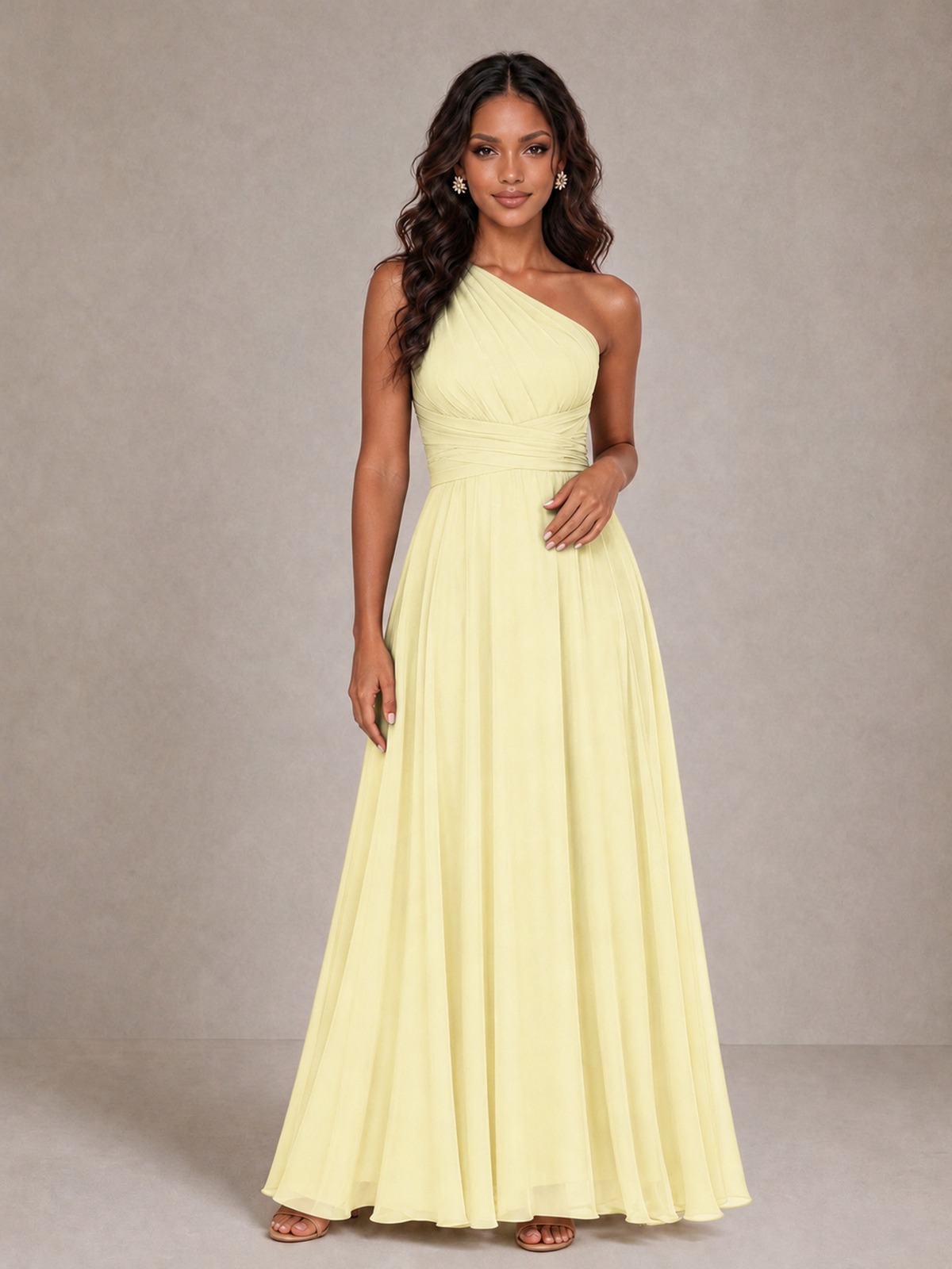 BOLODOO Light Yellow One-Shoulder A-Line Bridesmaid Dress - Light Yellow - Light Yellow_3