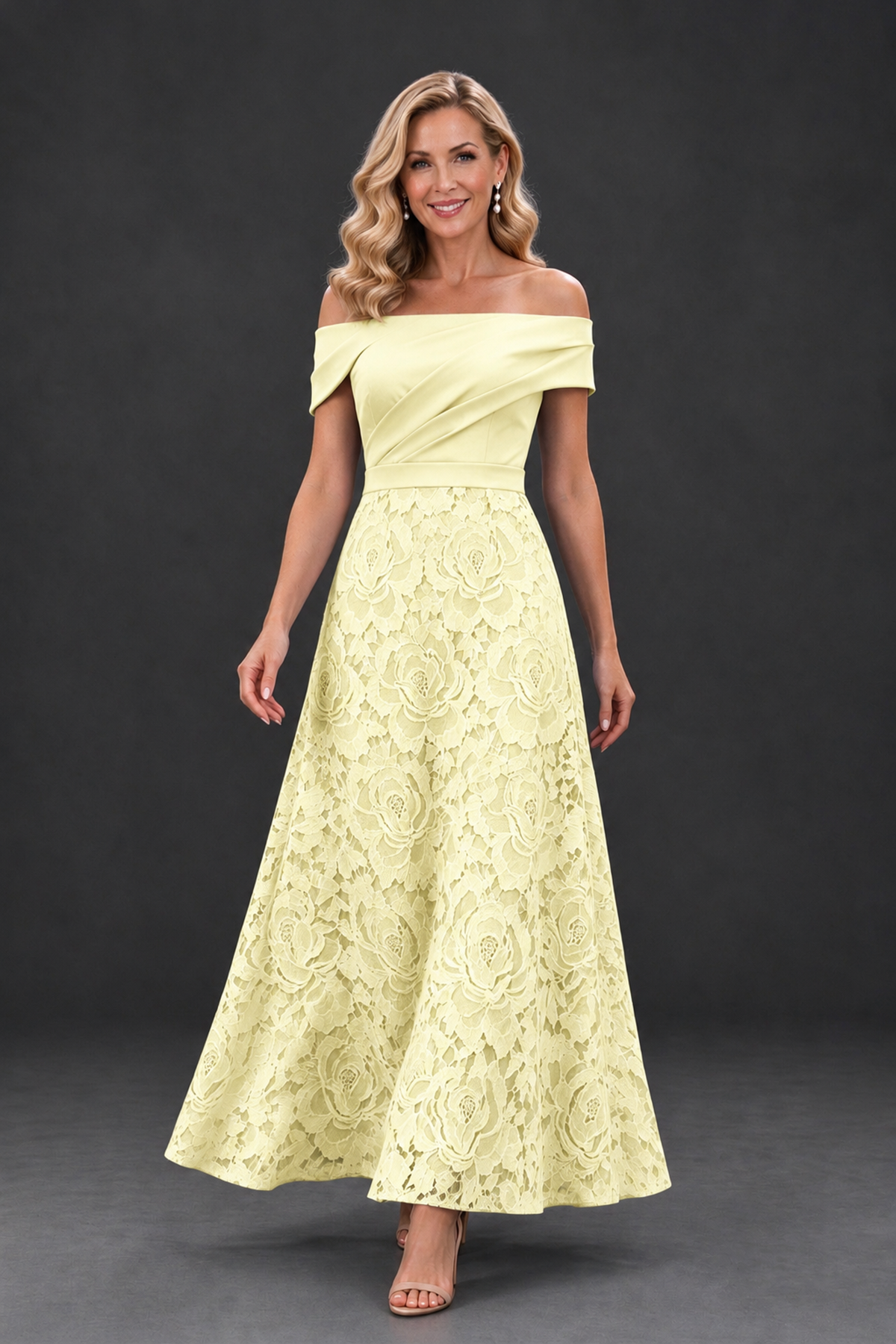BOLODOO Light Yellow Off-the-Shoulder Floral A-Line Mother of the Bride Dress - Light Yellow - Light Yellow_4