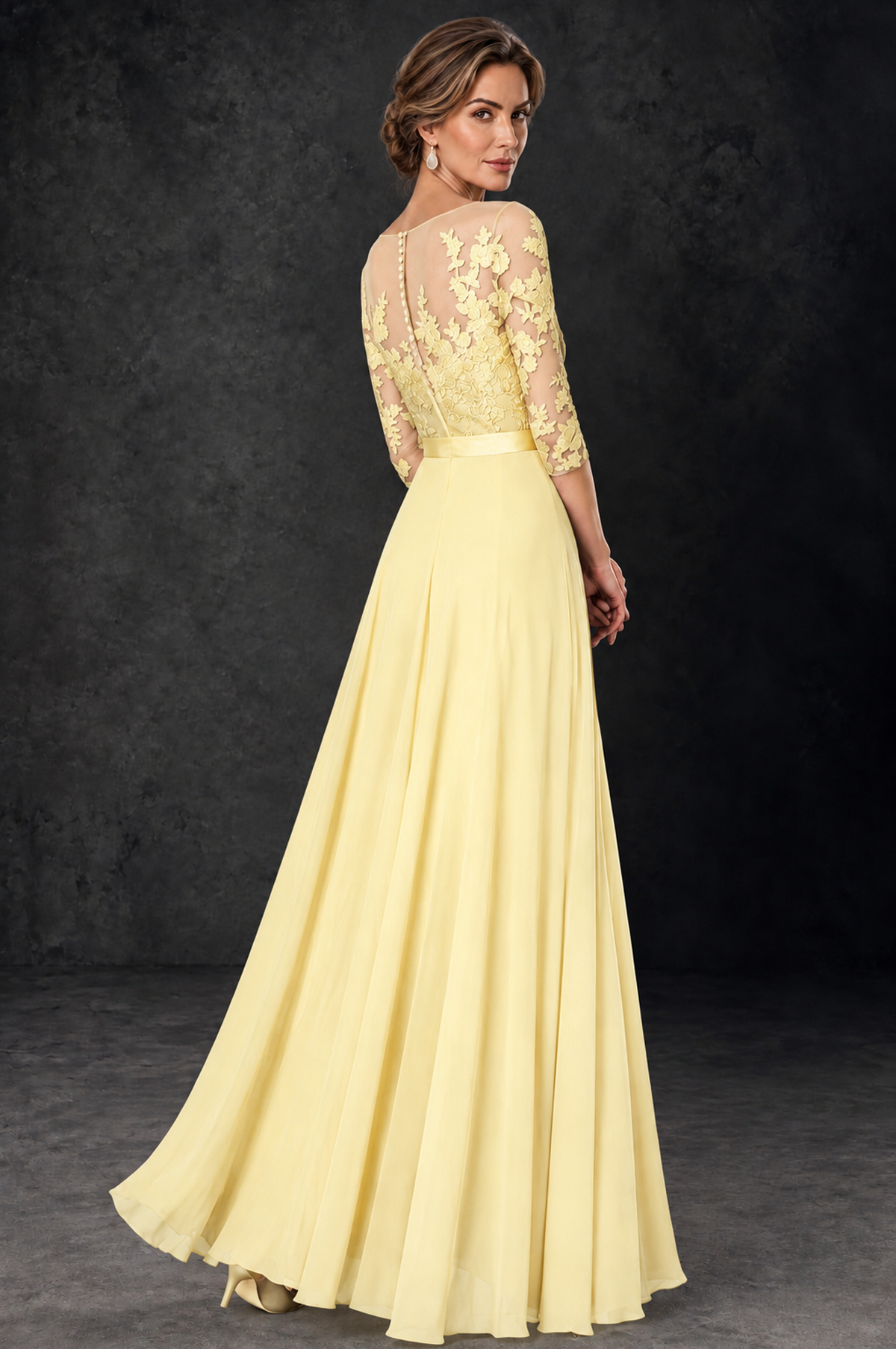 BOLODOO Light Yellow Lace Wide-Leg Jumpsuit with Three-Quarter Sleeves - Light Yellow - Light_Yellow_4