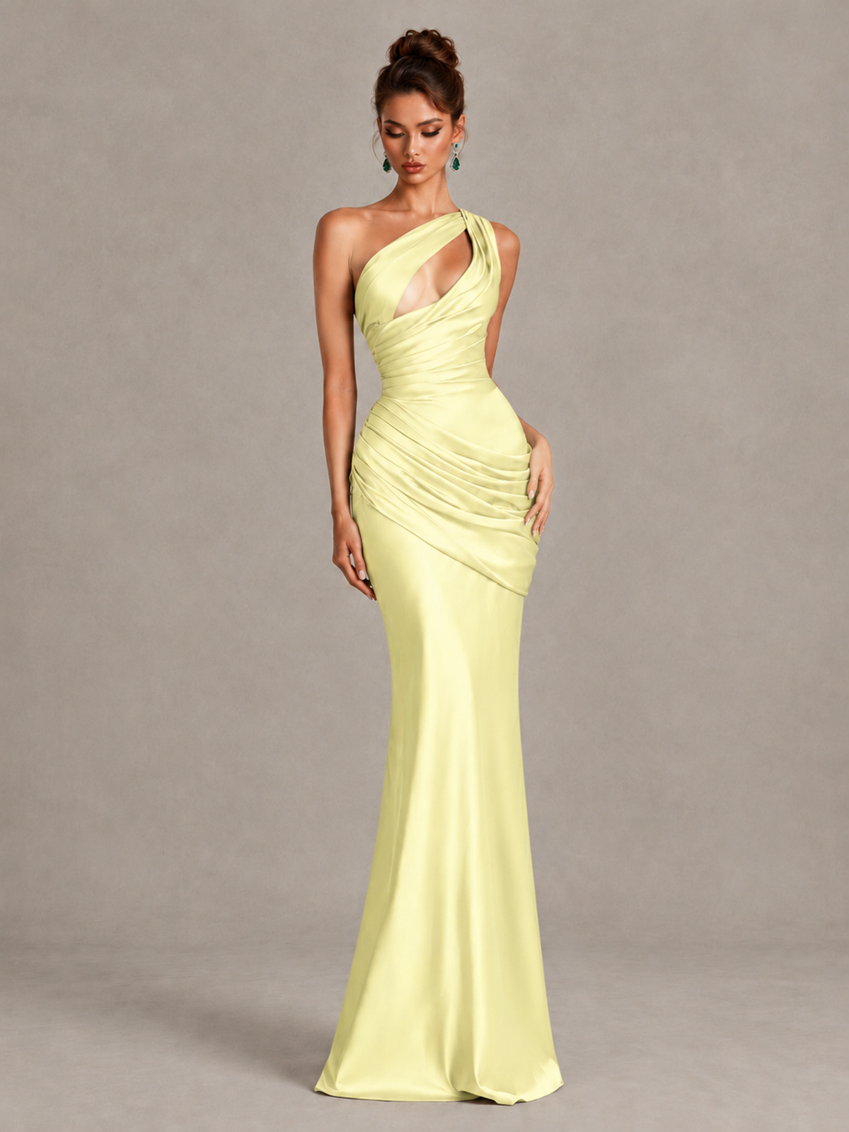 BOLODOO Light Yellow One-Shoulder Cutout Satin Mermaid Prom Dress - Light Yellow - Light Yellow_4