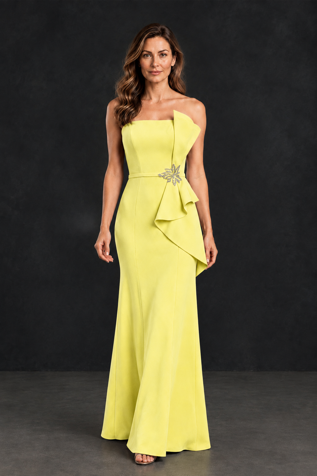 BOLODOO Light Yellow Strapless Mother of the Bride Dress with Ruffle Detail - Light Yellow - Light_Yellow_4
