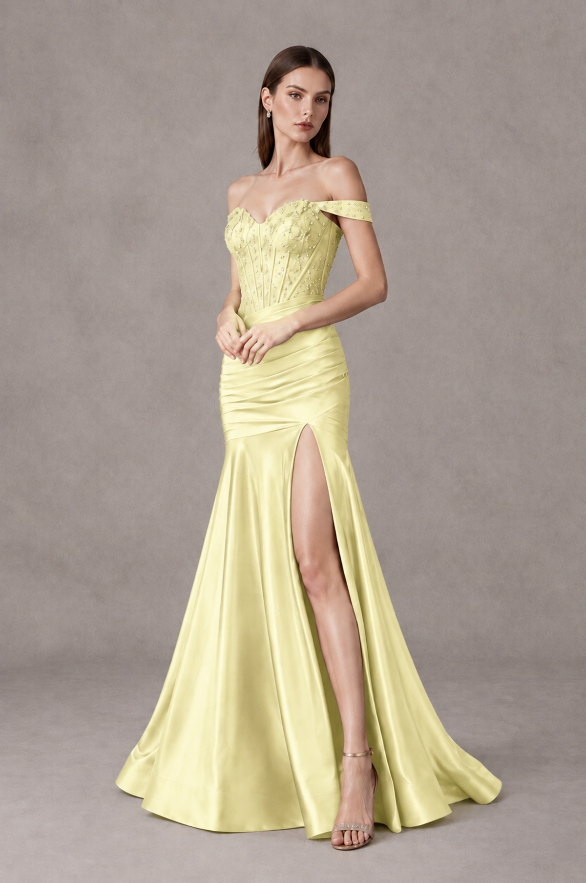 BOLODOO Light Yellow Off-Shoulder Corset Mermaid Prom Dress with Slit Sequin Lace Evening Gown - Light Yellow - Light Yellow_4