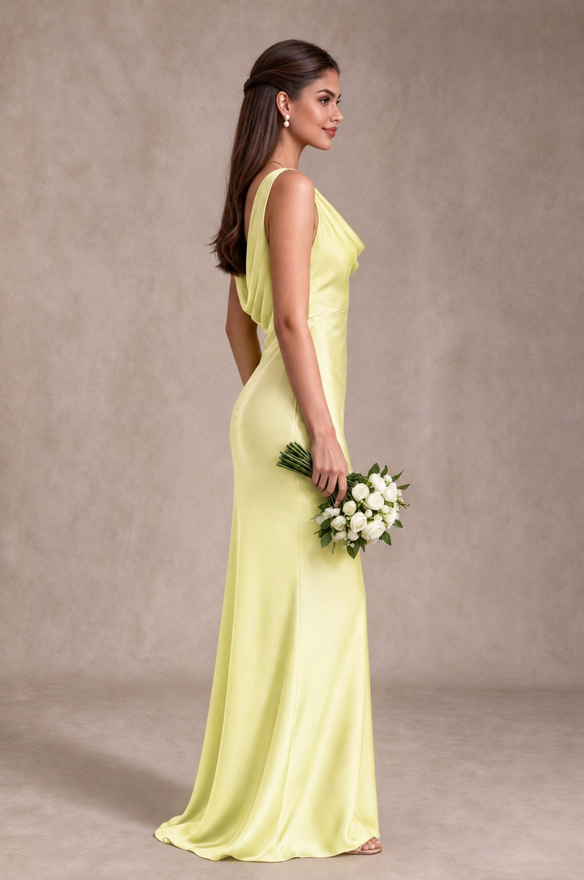 BOLODOO Light Yellow Cowl Neck Open Back Satin Bridesmaid Dress - Light Yellow - Light Yellow_4