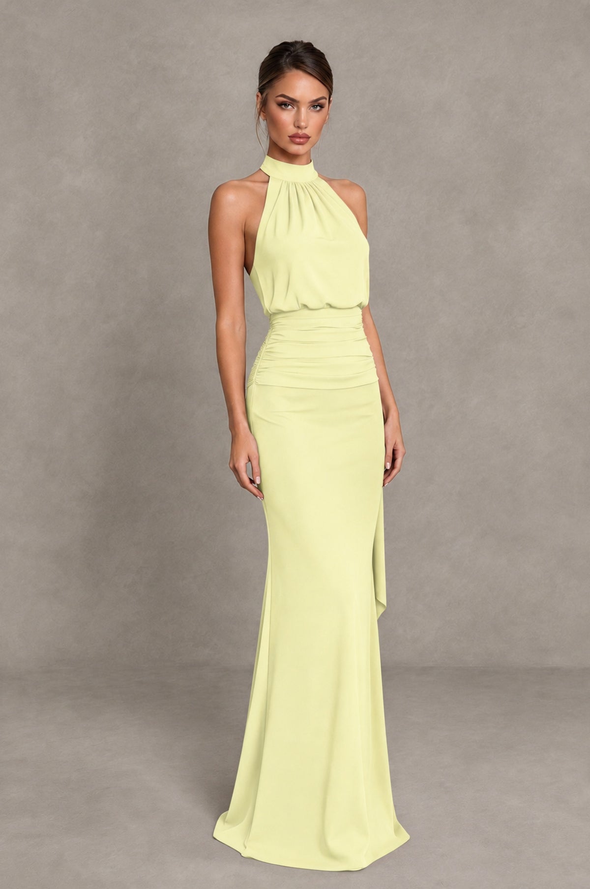 BOLODOO Light Yellow Chiffon Halter Maxi Formal Wedding Guest Dress - Light Yellow - Light Yellow_4