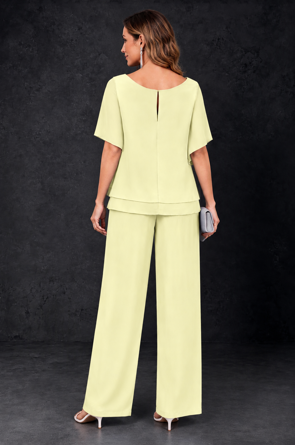 BOLODOO Light Yellow Layered Chiffon-Look Mother of the Bride Pantsuit - Light Yellow - Light_Yellow_4