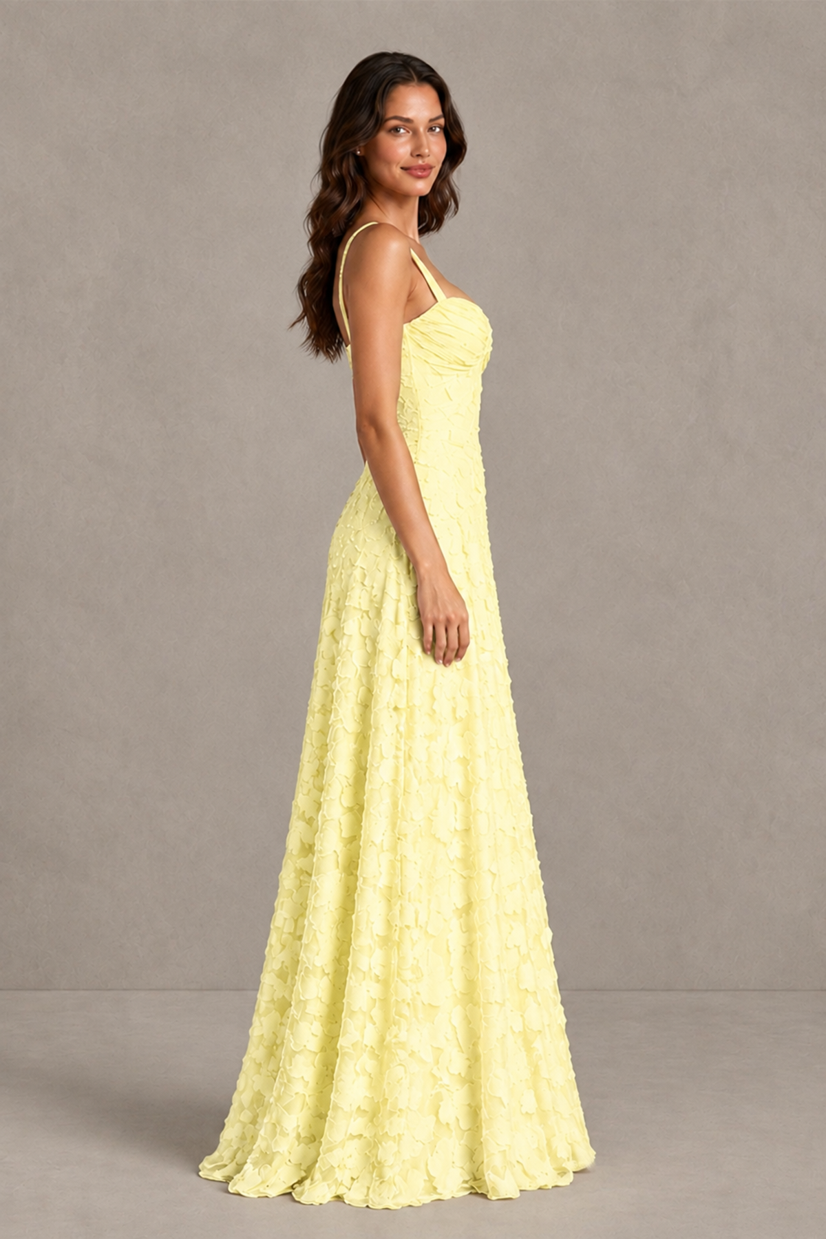 BOLODOO Light Yellow Floral-Textured A-Line Dress with Lace-Up Back - Light Yellow - Light Yellow_4