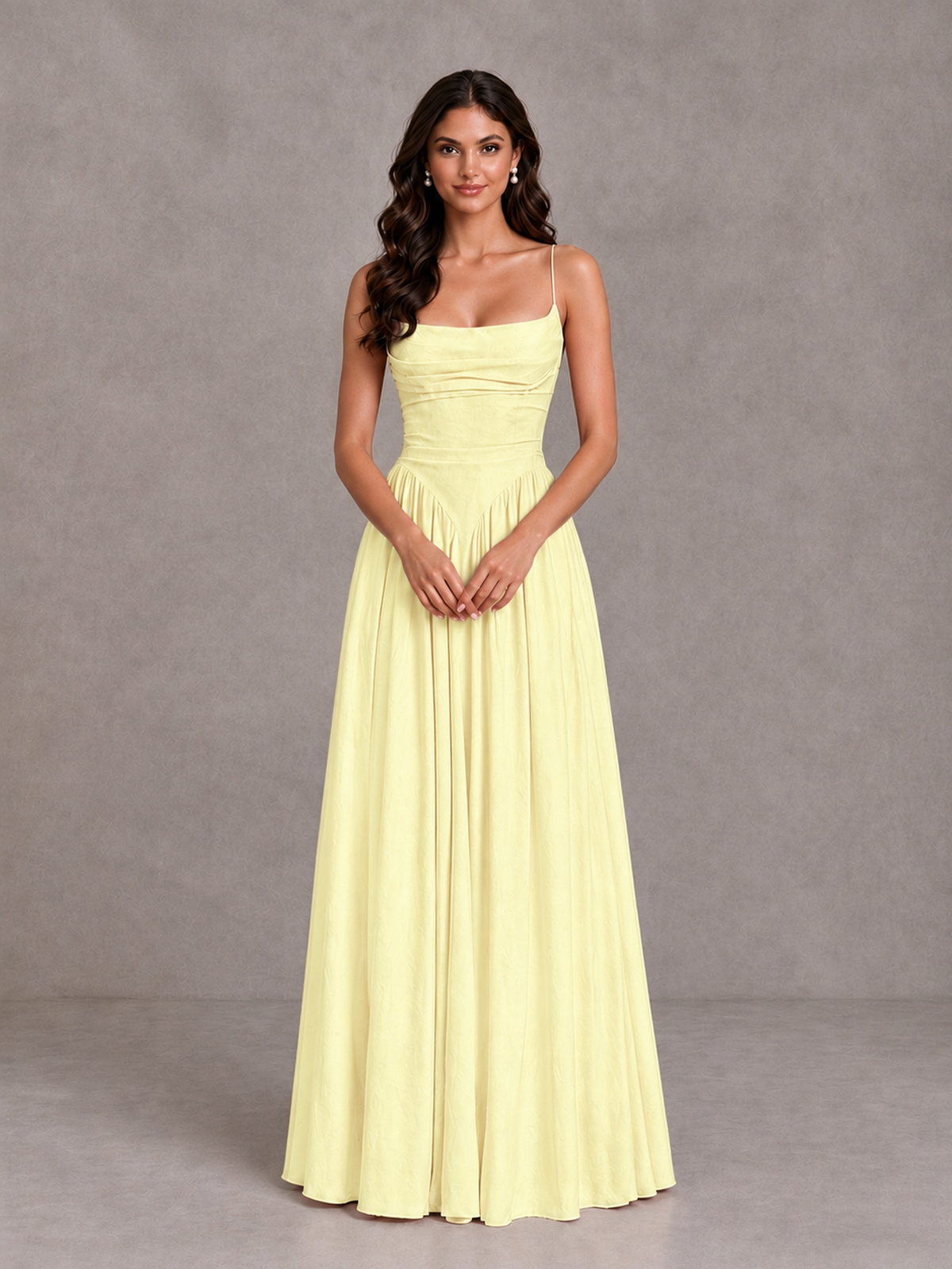 BOLODOO Light Yellow Lace-Up Back A-Line Bridesmaid Dress - Light Yellow - Light Yellow_4