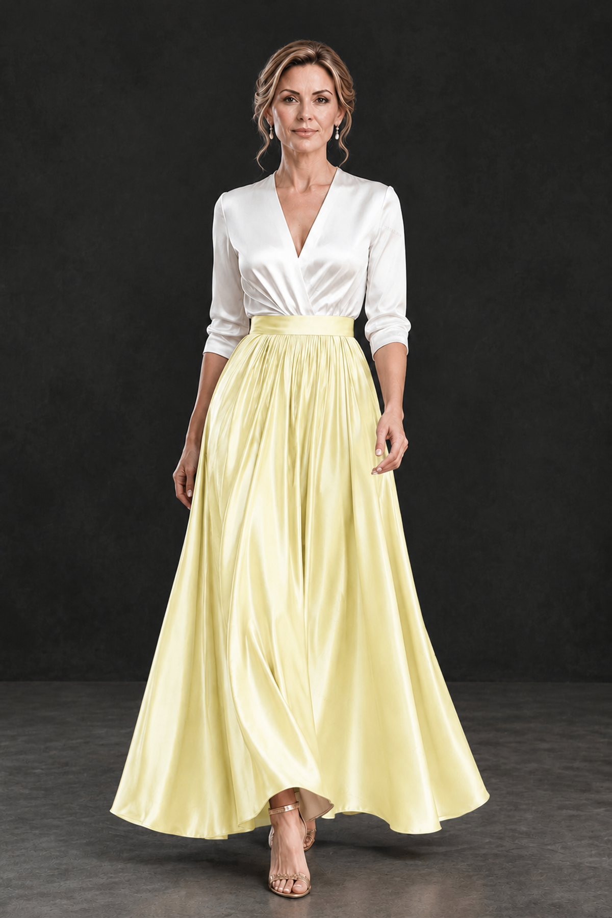 BOLODOO Light Yellow and White V-Neck A-Line Mother of the Bride Dress - Light Yellow - Light Yellow_4