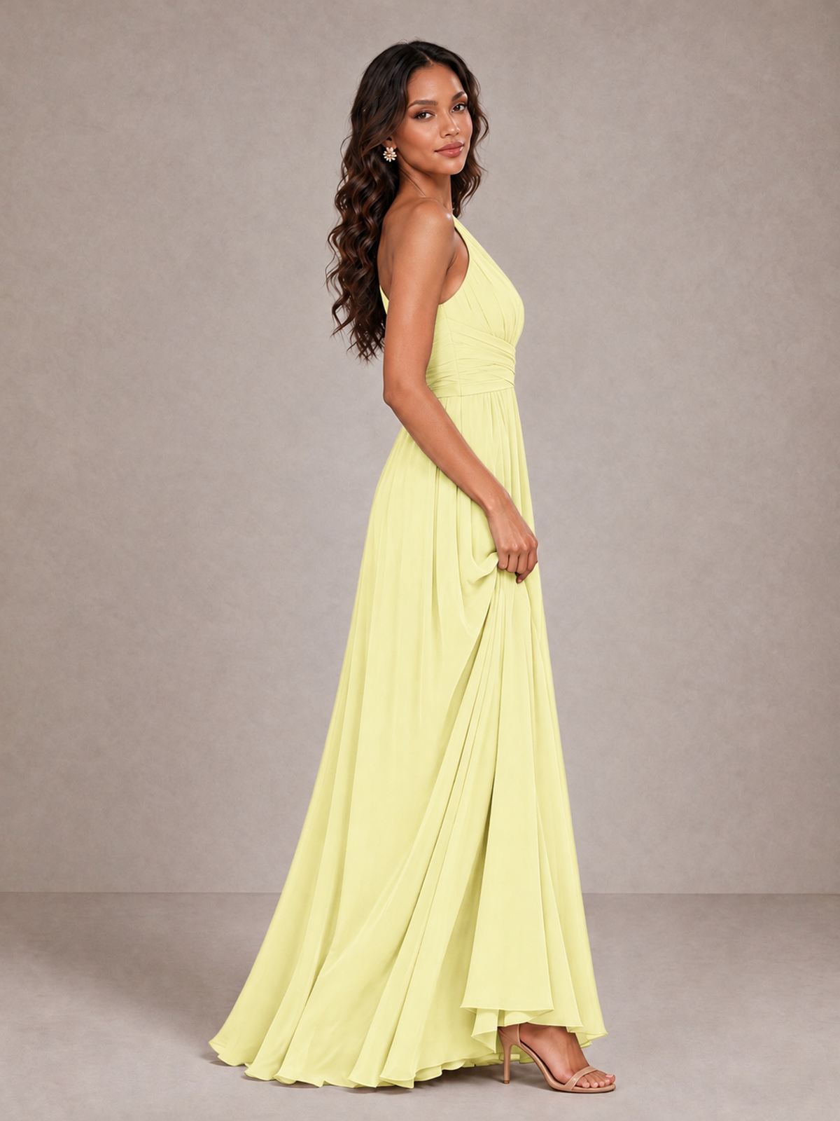 BOLODOO Light Yellow One-Shoulder A-Line Bridesmaid Dress - Light Yellow - Light Yellow_4
