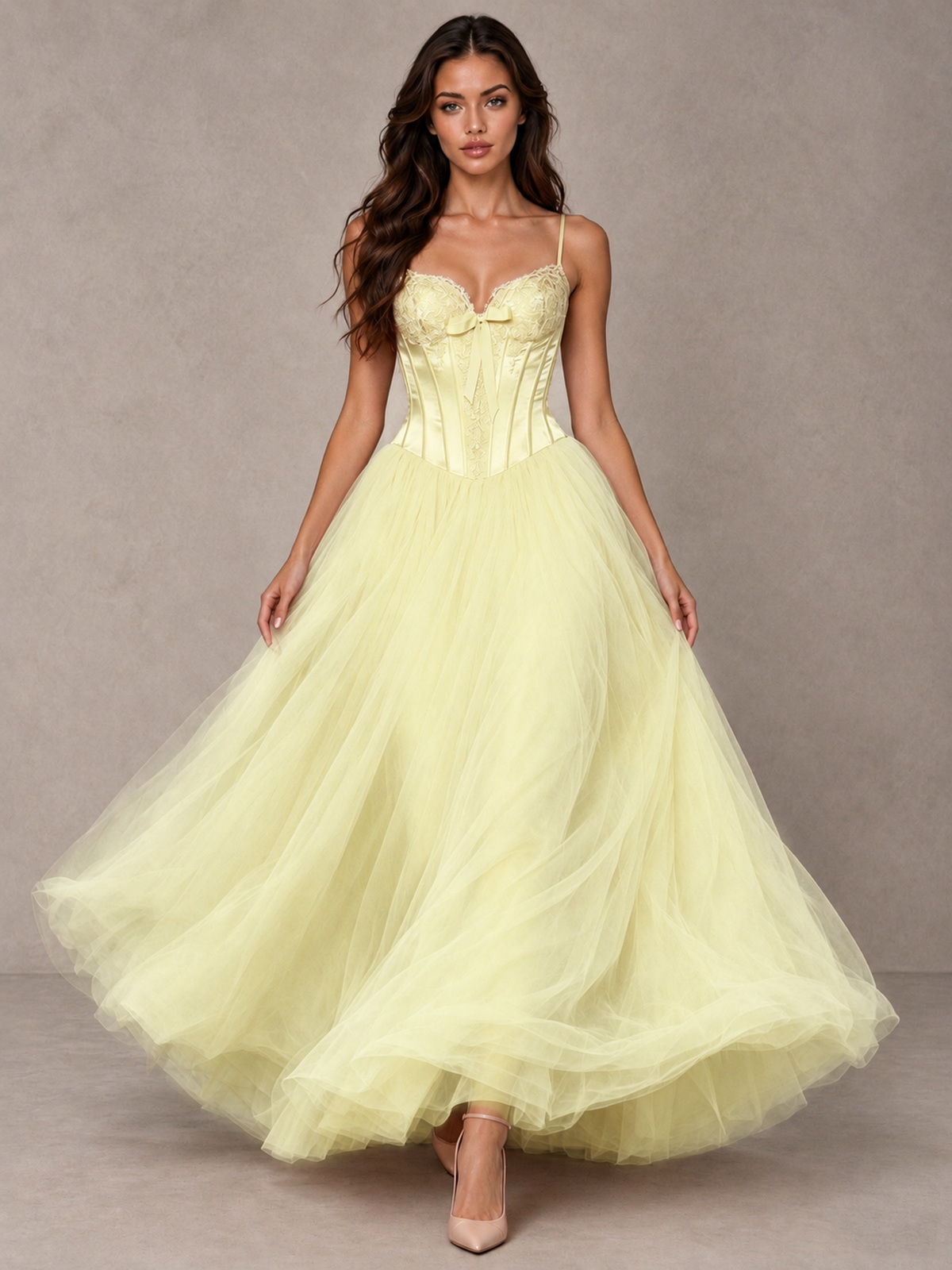 BOLODOO Light Yellow Corset Tulle Prom Dress with Spaghetti Straps - Light Yellow - Light_Yellow_4