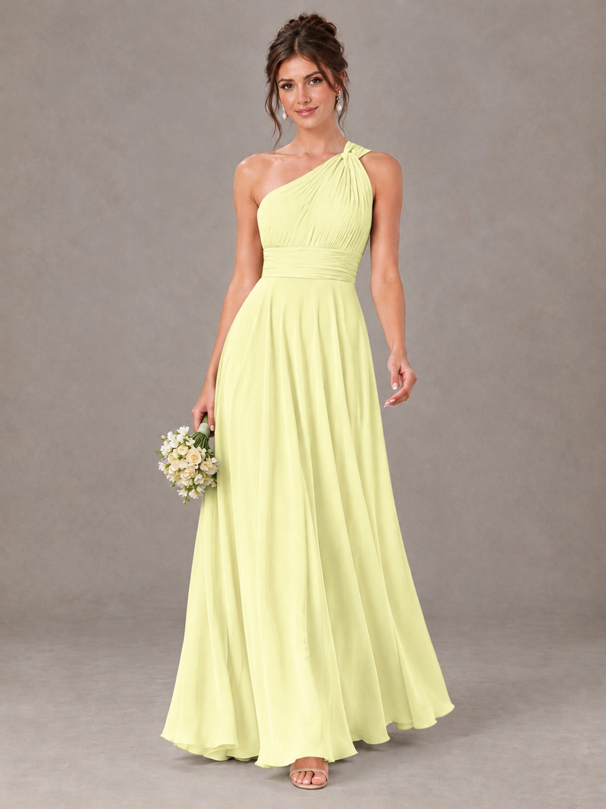 BOLODOO Light Yellow One-Shoulder Chiffon-Look Bridesmaid Dress - Light Yellow - Light Yellow (1)