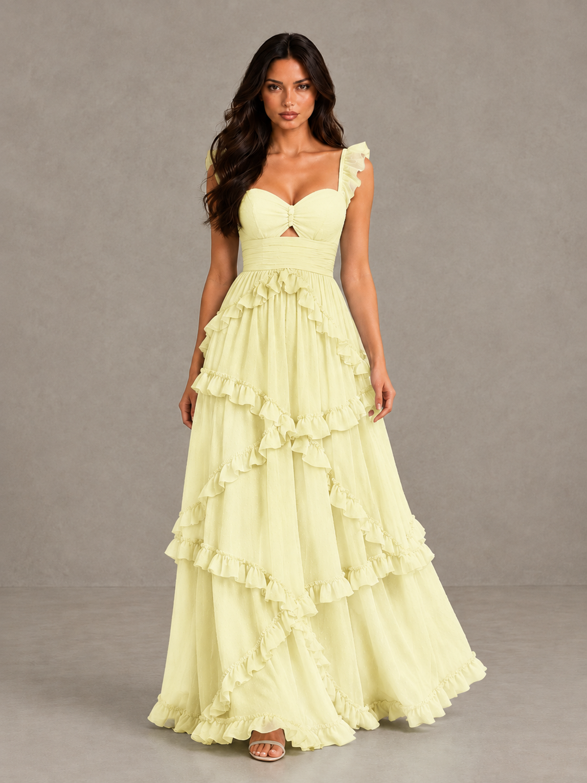 BOLODOO Light Yellow Ruffle A-Line Prom Dress with Open Back - Light Yellow - Light Yellow (1)
