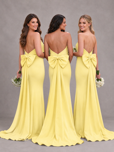 BOLODOO Light Yellow Gray Strapless Bow Back Mermaid Bridesmaid Dress - Light Yellow - Light Yellow (1)