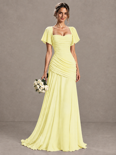 BOLODOO Light Yellow Flutter Sleeve Lace-Up Back Maxi Dress - Light Yellow - Light Yellow (1)