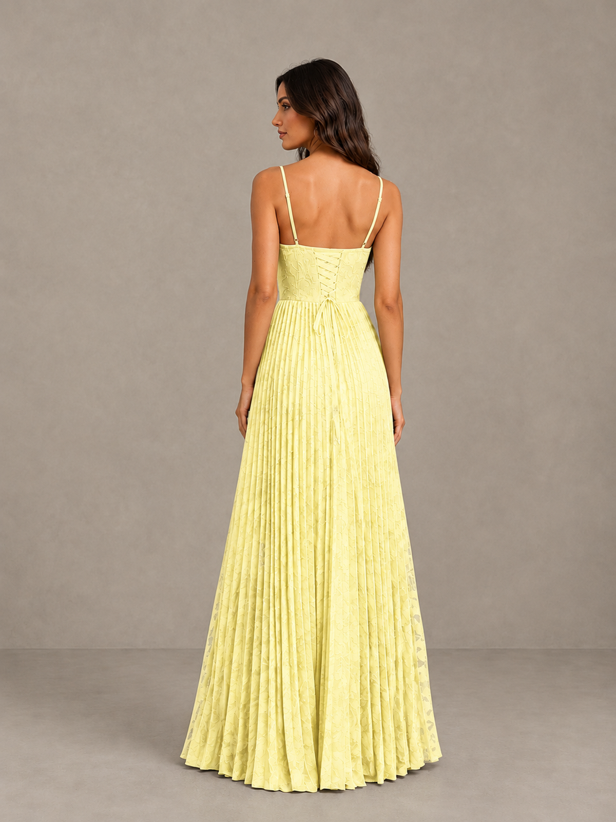 BOLODOO Light Yellow Pleated Bridesmaid Dress with Sweetheart Neckline & Slit - Light Yellow - Light Yellow (2)