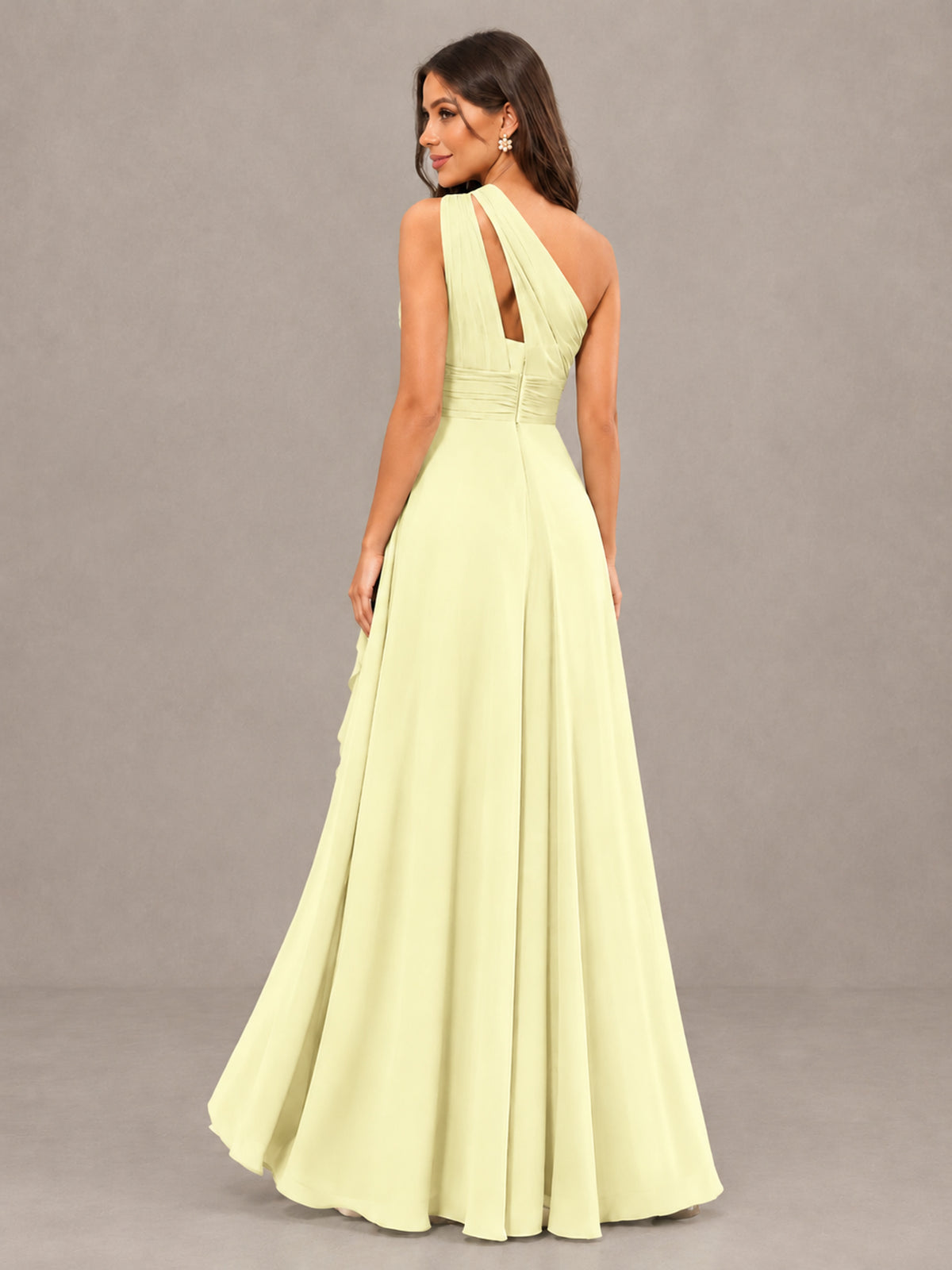 BOLODOO Light Yellow One-Shoulder Ruffle Bridesmaid Dress with Slit - Light Yellow - Light Yellow (2)