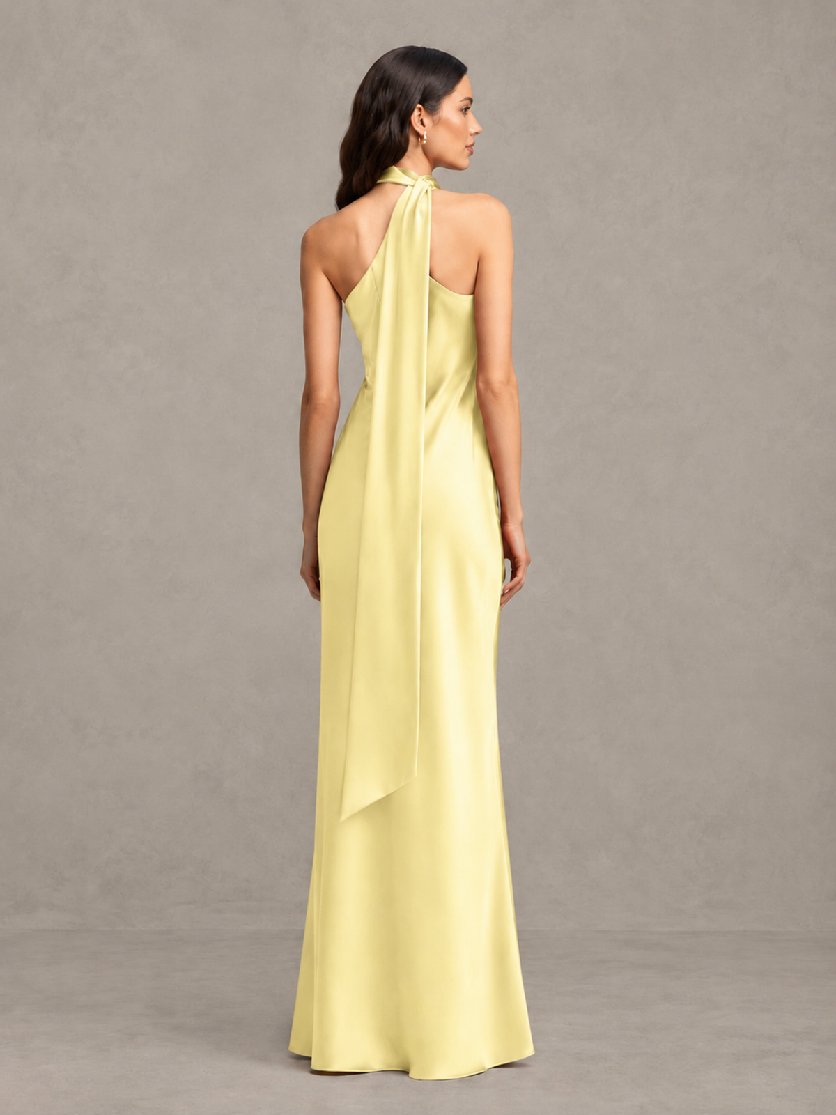BOLODOO Light Yellow Satin One-Shoulder Bridesmaid Dress with Open Back - Light Yellow - Light Yellow (2)