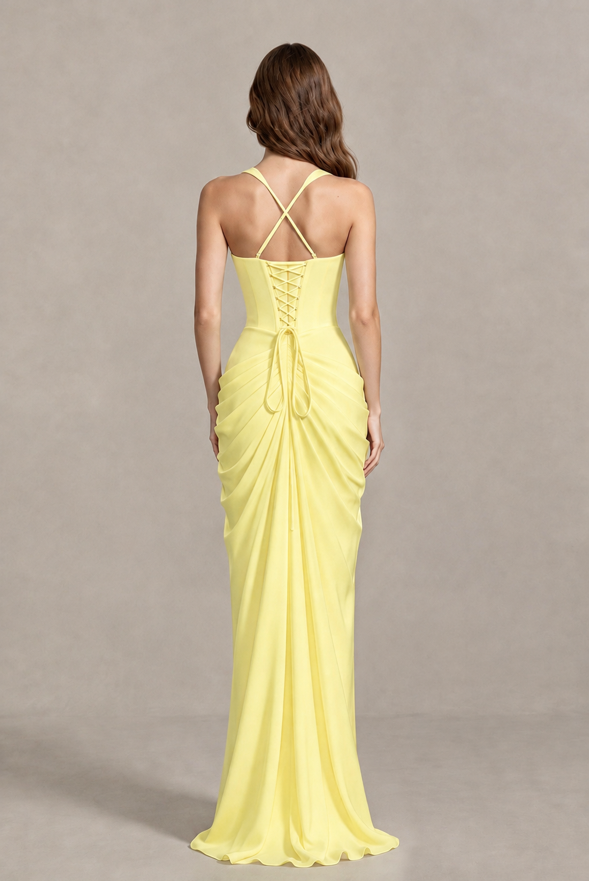 BOLODOO Chocolate Light Yellow Sweetheart Maxi Dress with High Slit - Light Yellow