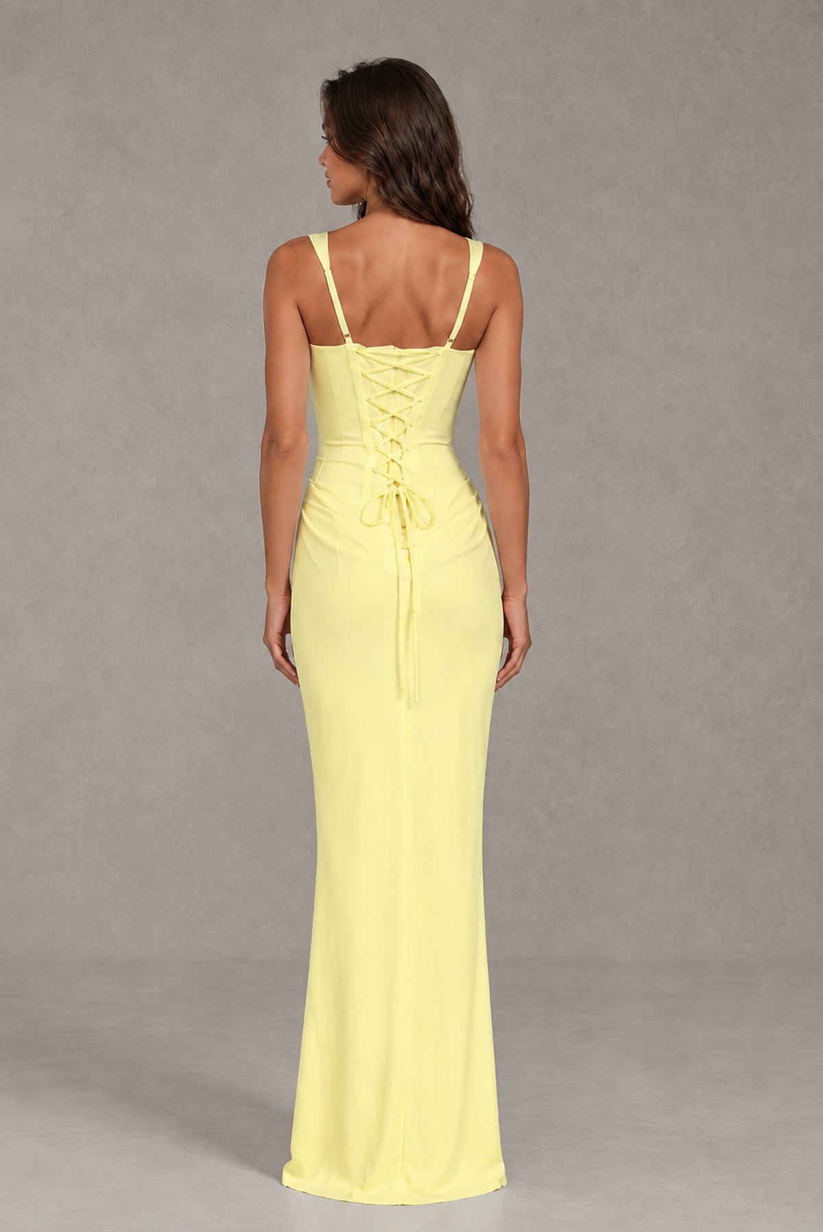 BOLODOO Light Yellow Square-Neck Lace-Up Back Bridesmaid Dress - Light Yellow