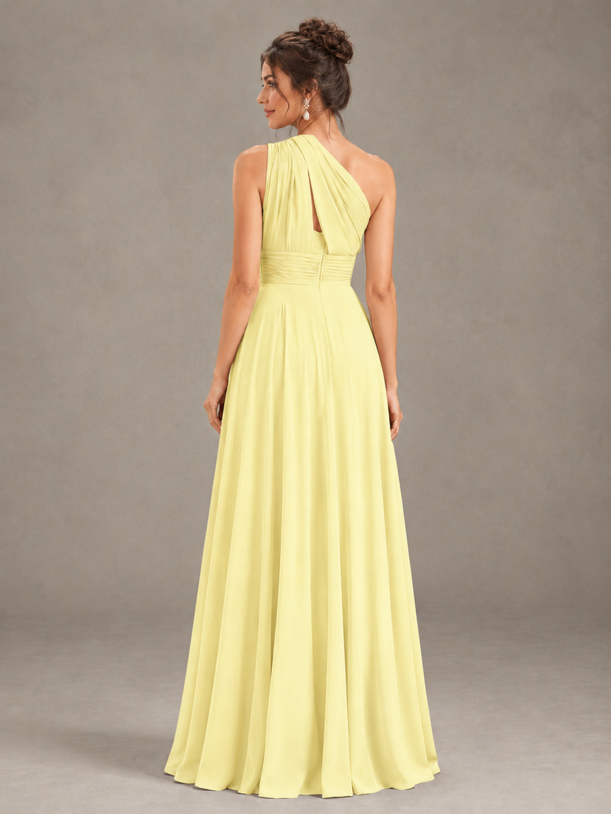 BOLODOO Light Yellow One-Shoulder Chiffon-Look Bridesmaid Dress - Light Yellow - Light Yellow (2)