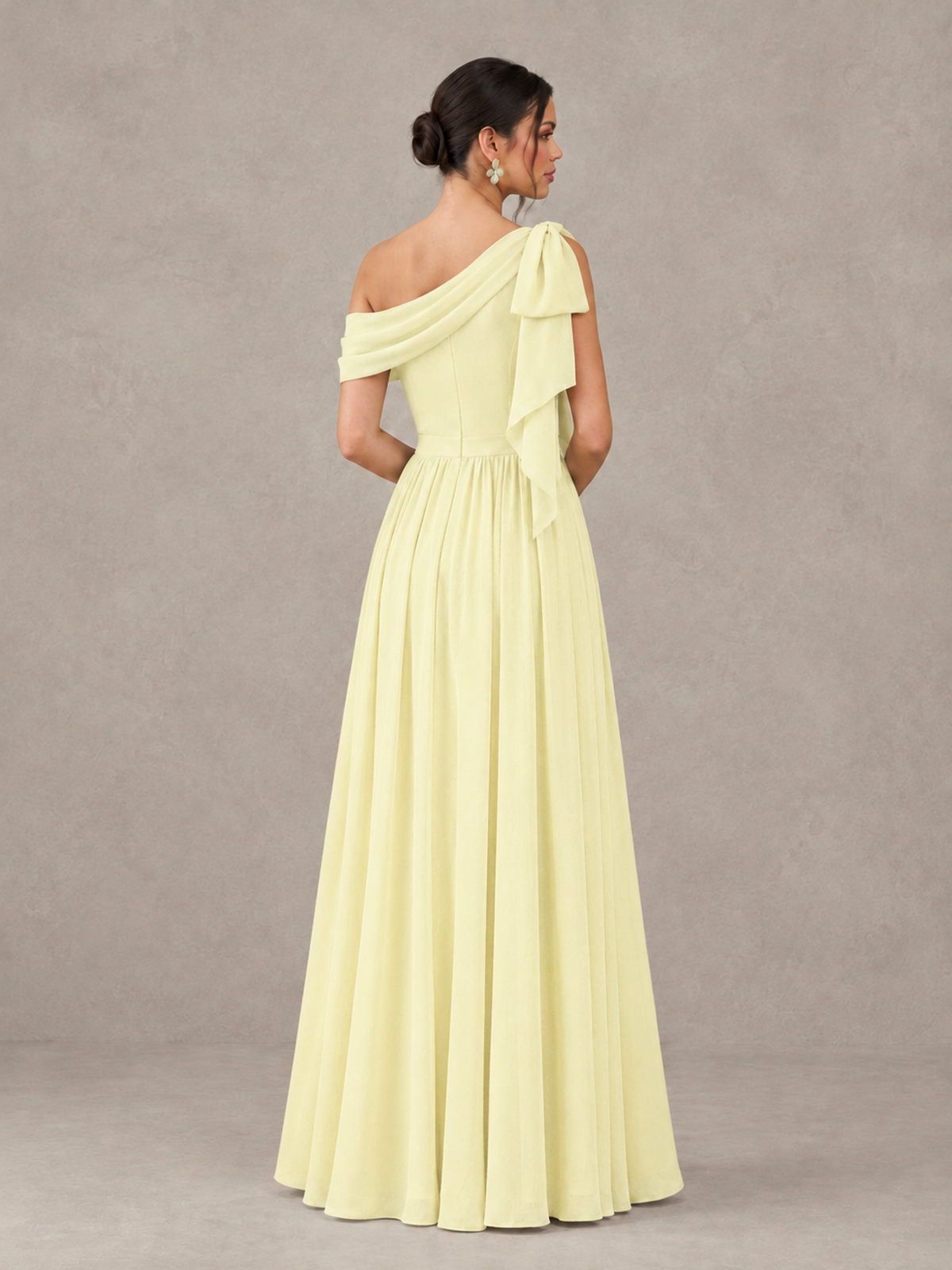 BOLODOO Light Yellow One-Shoulder Maternity Bridesmaid Dress with Slit - Light Yellow - Light Yellow (2)