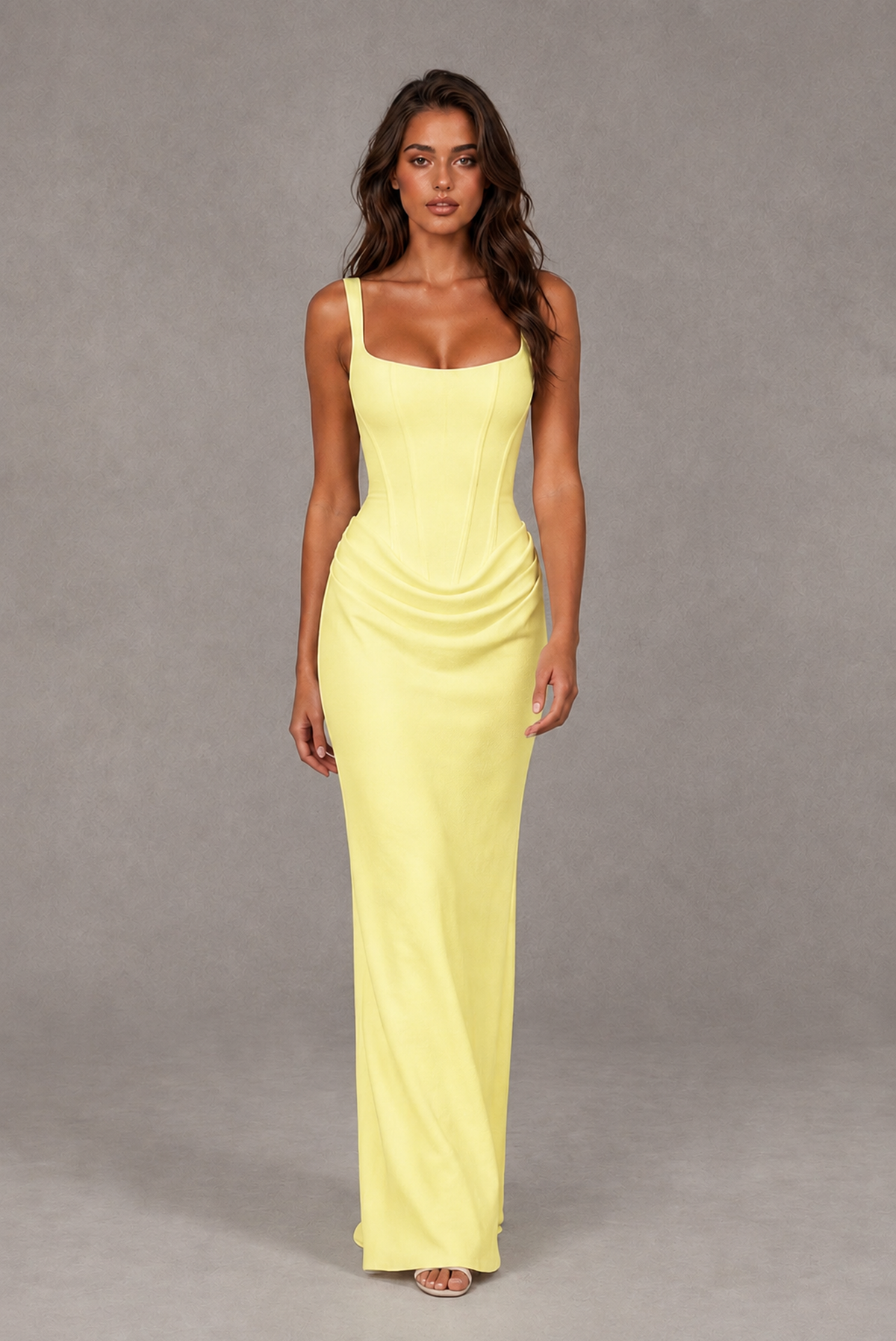 BOLODOO Light Yellow Square-Neck Lace-Up Back Bridesmaid Dress - Light Yellow