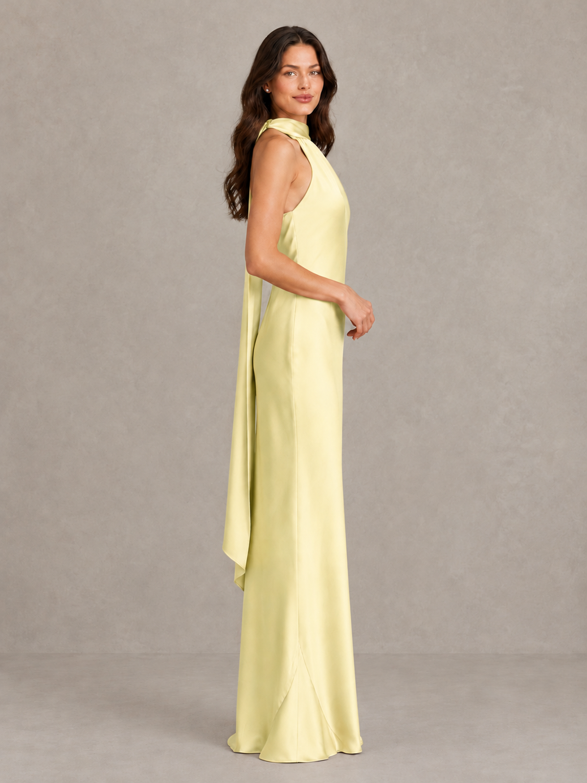 BOLODOO Light Yellow Satin One-Shoulder Bridesmaid Dress with Open Back - Light Yellow - Light Yellow (3)