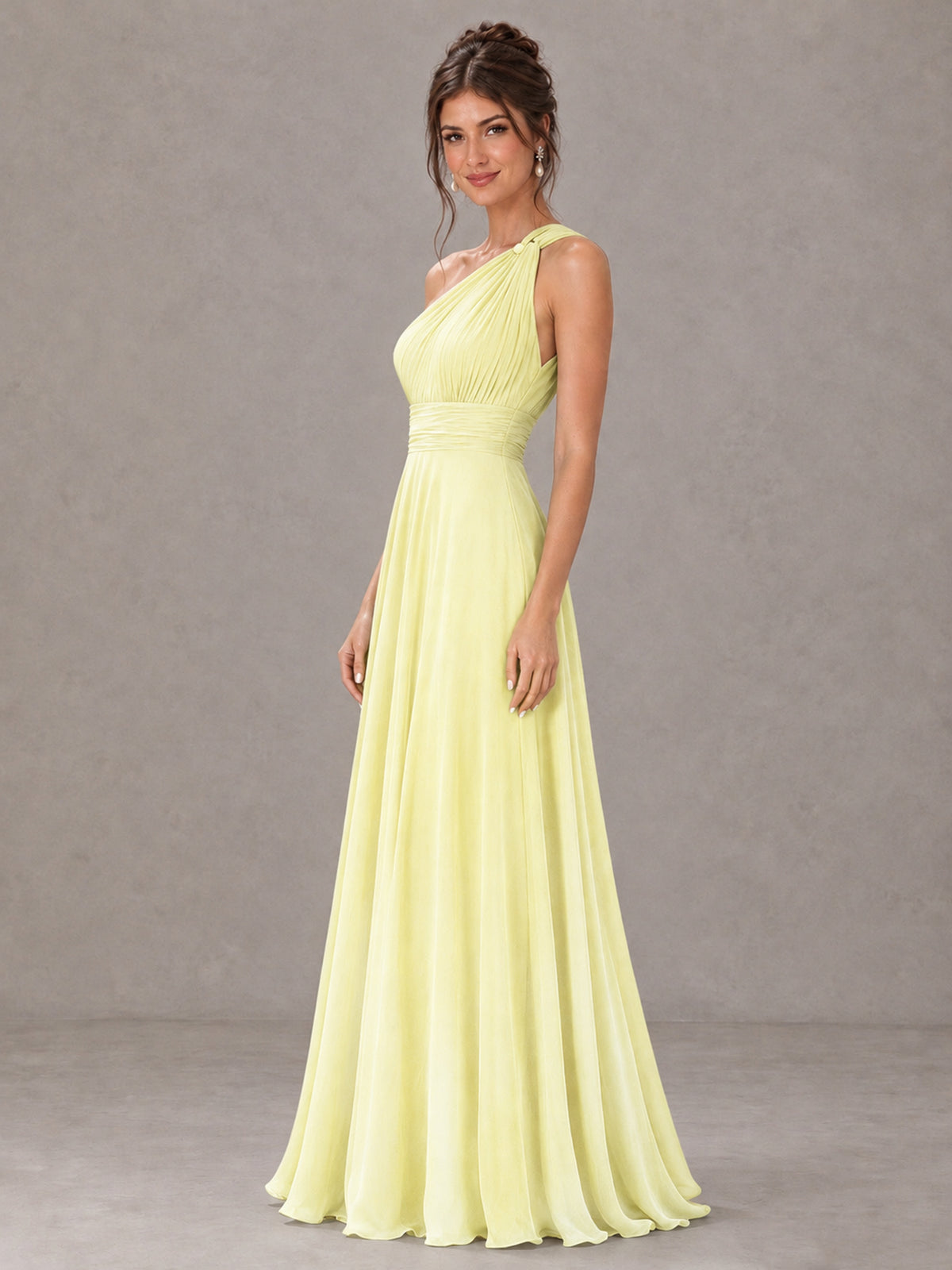 BOLODOO Light Yellow One-Shoulder Chiffon-Look Bridesmaid Dress - Light Yellow - Light Yellow (3)