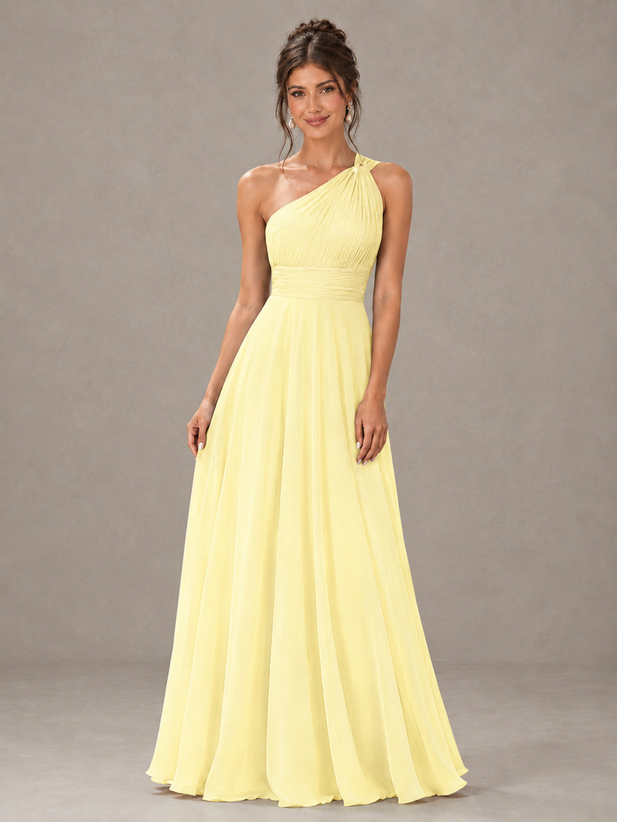 BOLODOO Light Yellow One-Shoulder Chiffon-Look Bridesmaid Dress - Light Yellow - Light Yellow (4)
