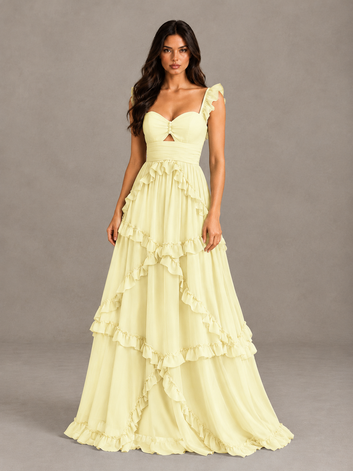 BOLODOO Light Yellow Ruffle A-Line Prom Dress with Open Back - Light Yellow - Light Yellow (4)