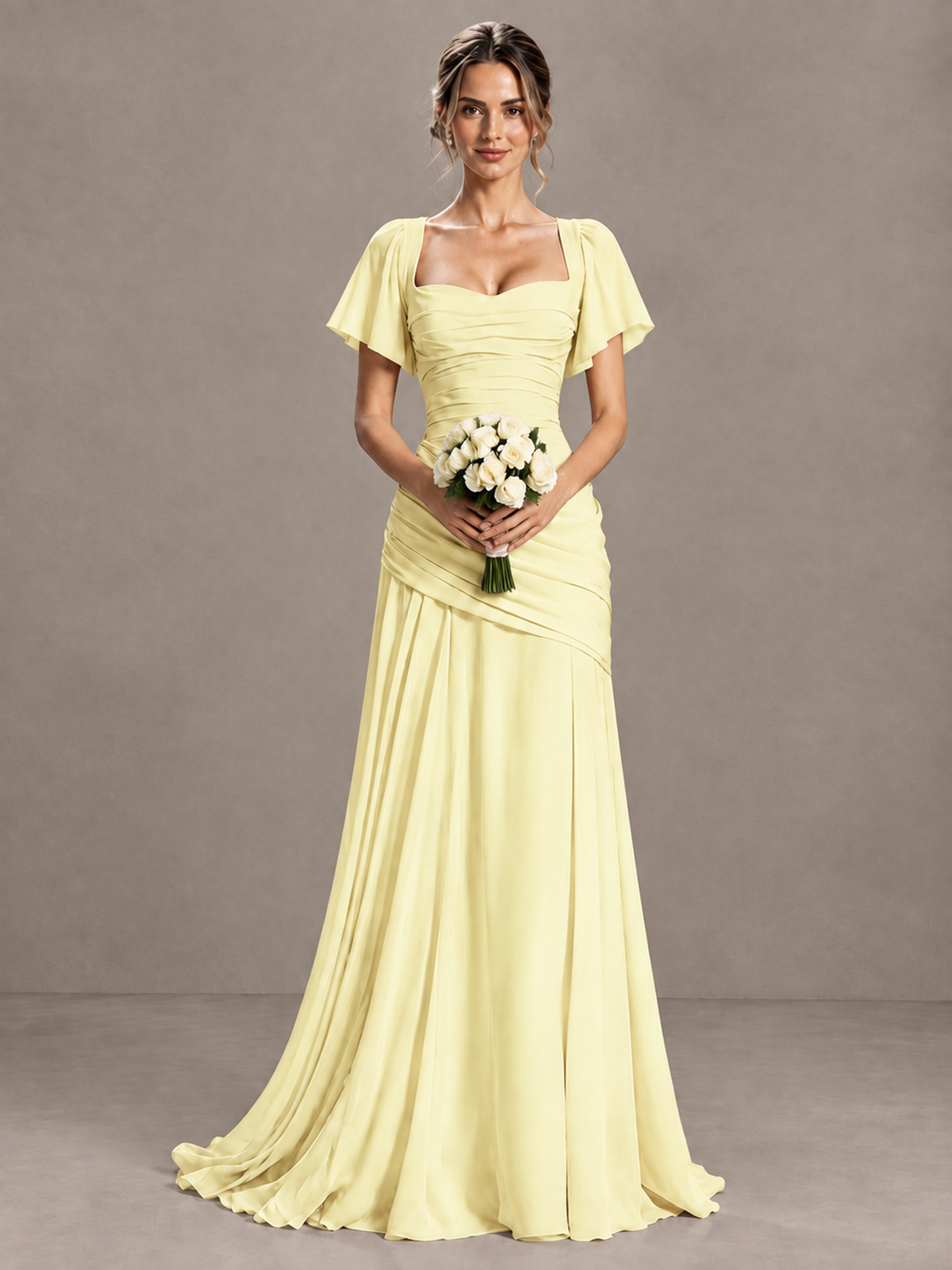 BOLODOO Light Yellow Flutter Sleeve Lace-Up Back Maxi Dress - Light Yellow - Light Yellow (4)