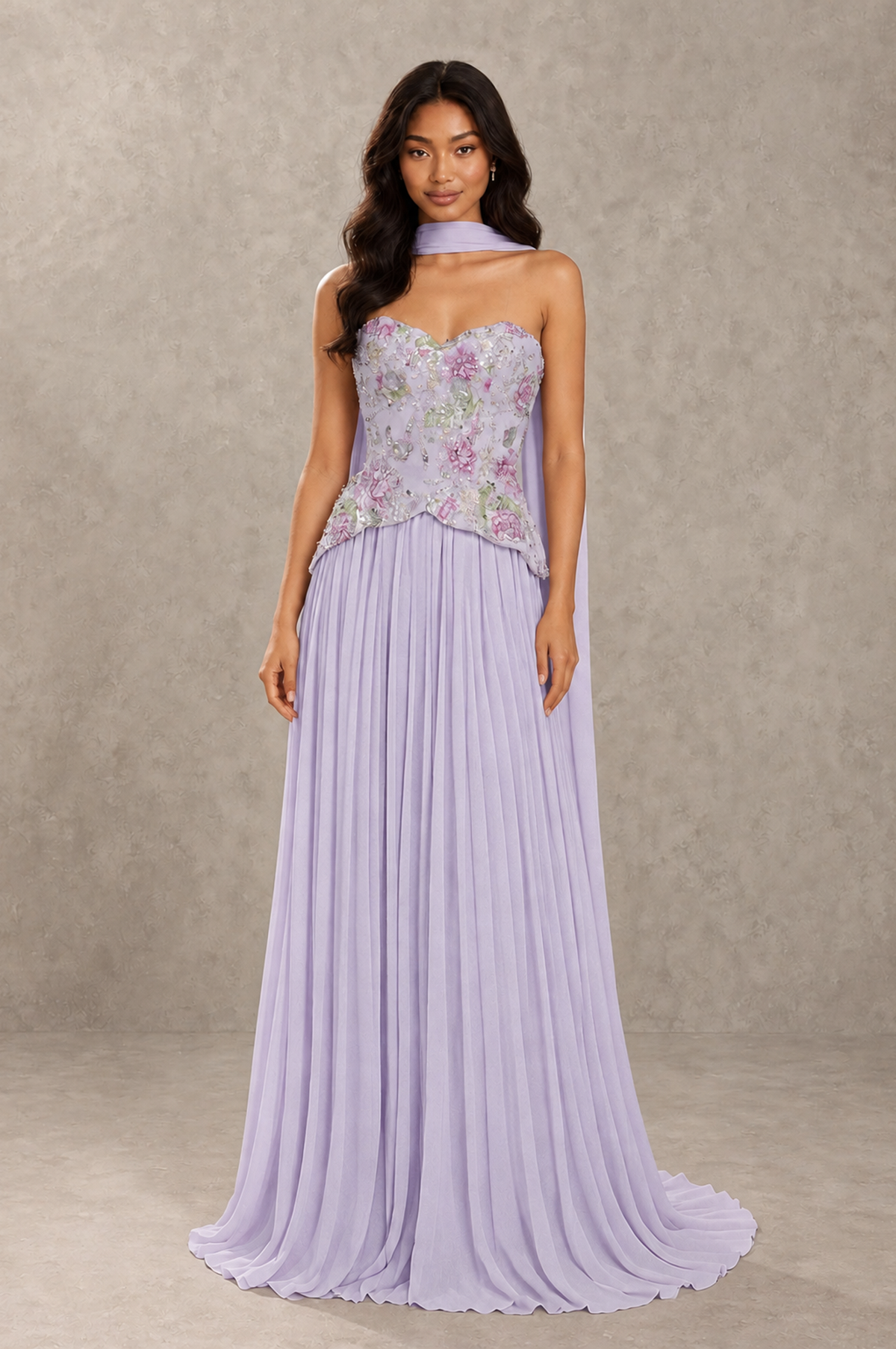 BOLODOO Lilac Strapless Beaded Floral Corset Chiffon Maxi Gown – Open Back Prom & Formal Evening Dress - Lilac - Lilac_01
