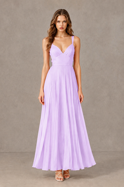 BOLODOO Lilac V-Neck Pleated Open-Back Maxi Dress - Lilac - Lilac_01
