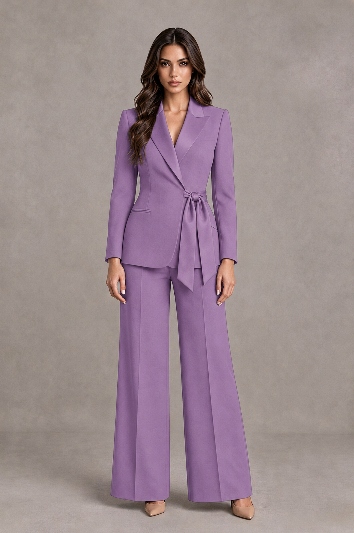 BOLODOO Lilac Tie-Waist Blazer & Wide-Leg Pantsuit - Lilac - Lilac_01