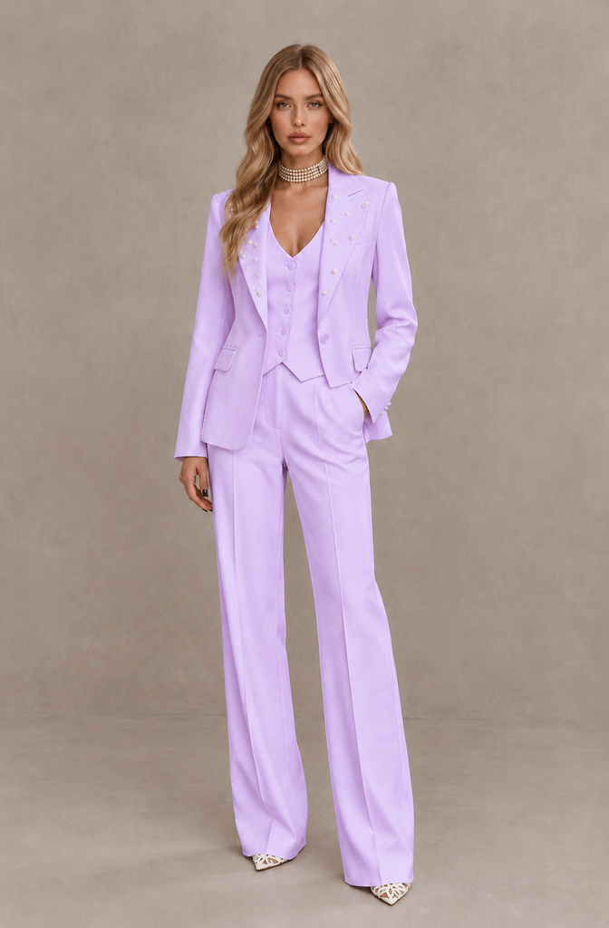 BOLODOO Lilac Women's Three-Piece Pantsuit with Blazer & Vest - Lilac - Lilac_01