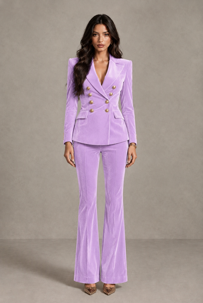 BOLODOO Lilac Velvet Double-Breasted Blazer & Pants Two-Piece Suit - Lilac - Lilac_01
